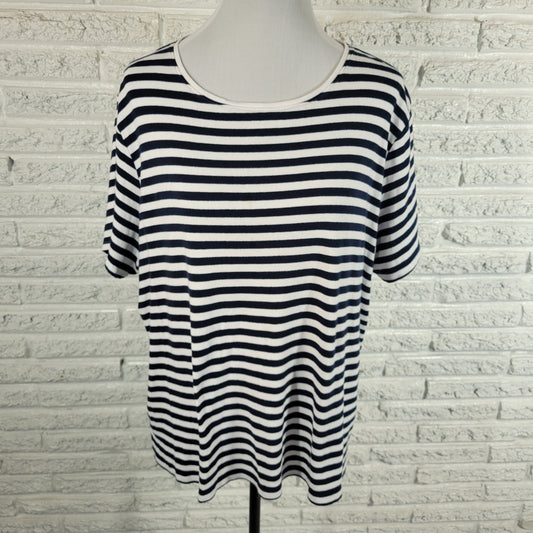 Croft & Barrow T Shirt Womens 2X Blue White Stripe Cotton Crew Neck STR57E
