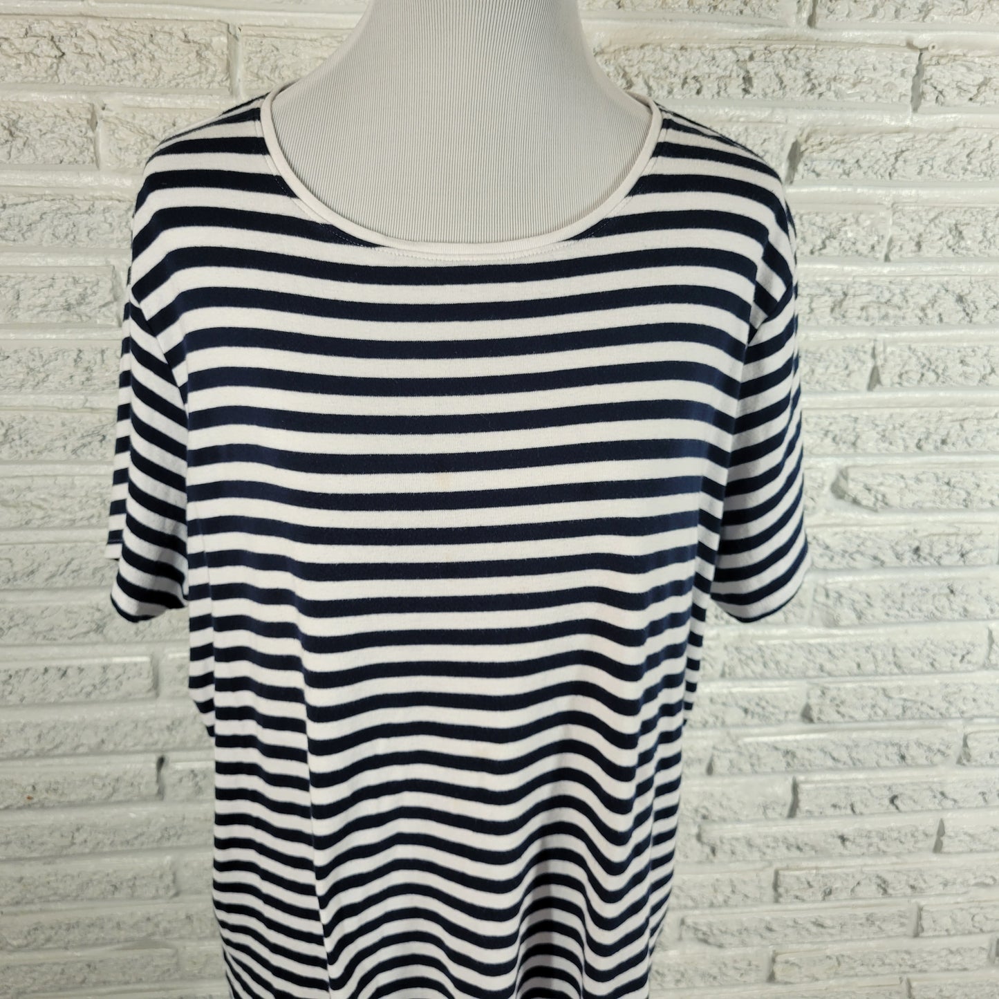 Croft & Barrow T Shirt Womens 2X Blue White Stripe Cotton Crew Neck STR57E