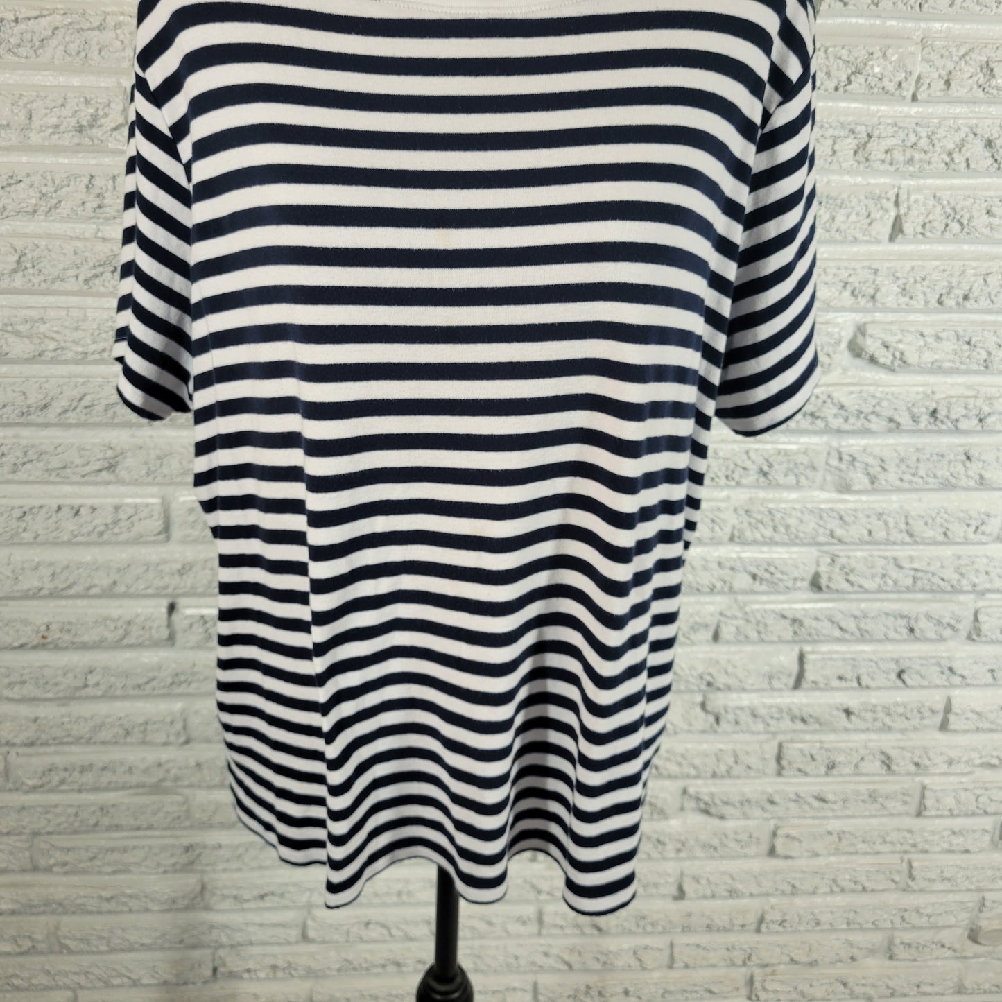 Croft & Barrow T Shirt Womens 2X Blue White Stripe Cotton Crew Neck STR57E