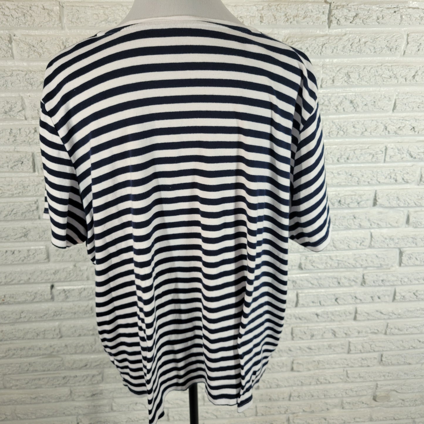 Croft & Barrow T Shirt Womens 2X Blue White Stripe Cotton Crew Neck STR57E