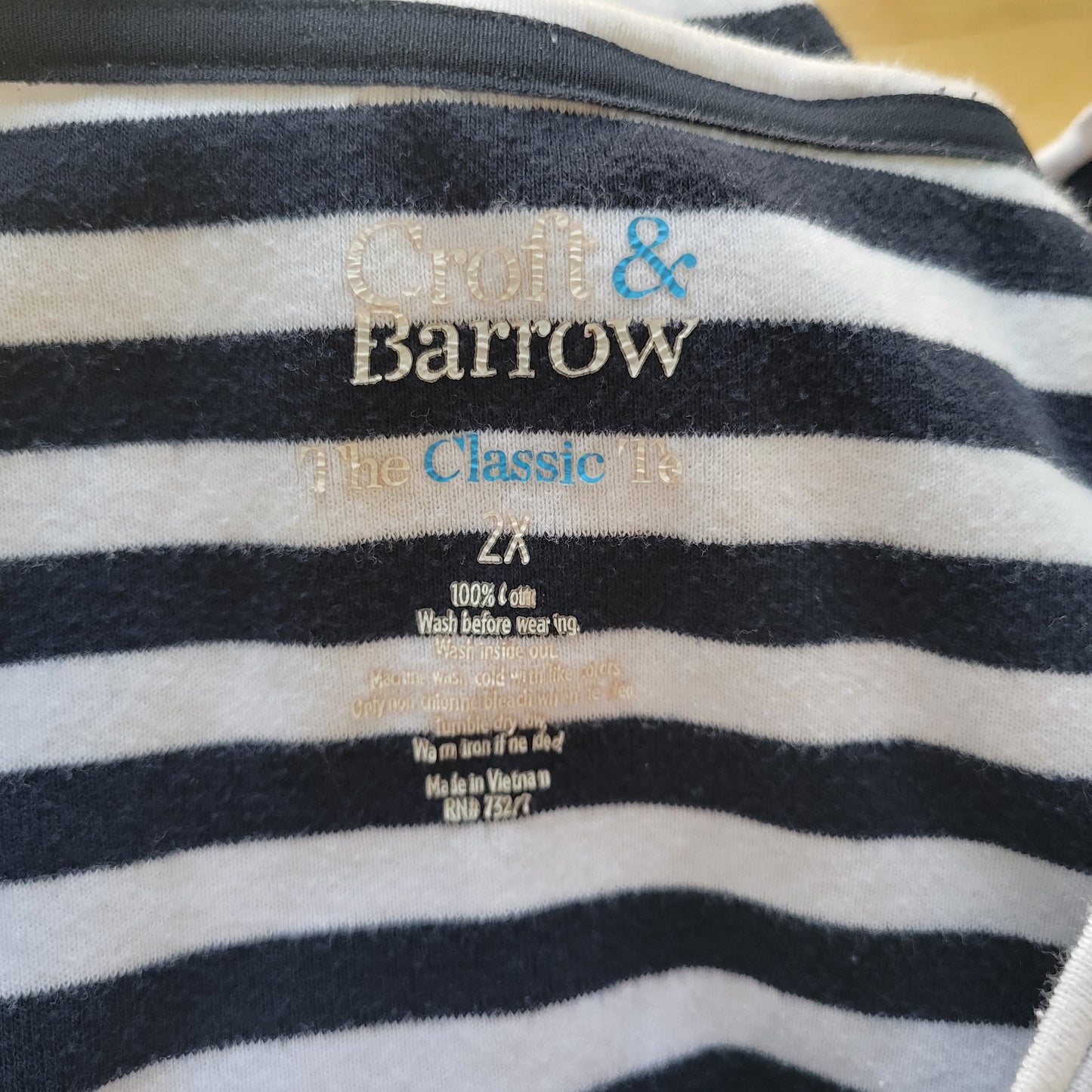 Croft & Barrow T Shirt Womens 2X Blue White Stripe Cotton Crew Neck STR57E