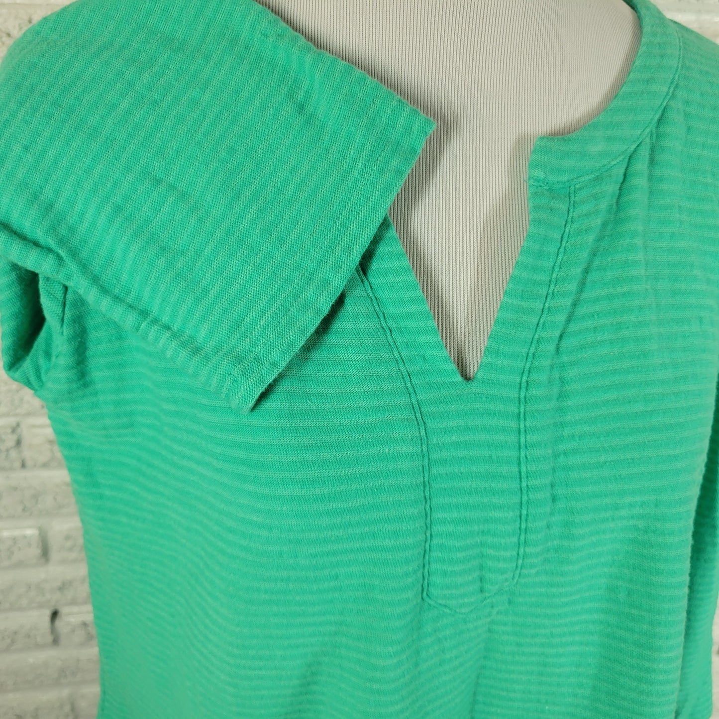 Liz Claiborne Top Womens PXL Green Striped V Neck 3/4 Sleeve Cotton Blend GRE2E