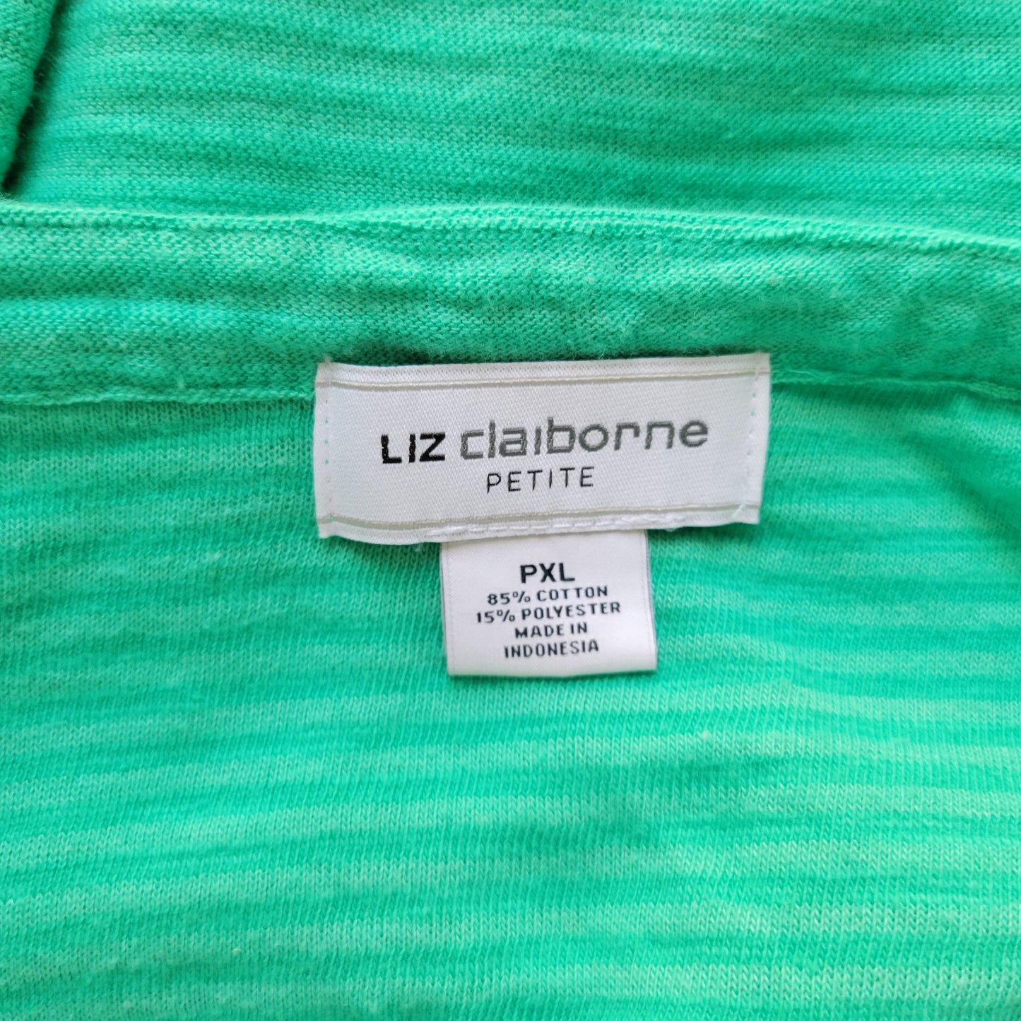 Liz Claiborne Top Womens PXL Green Striped V Neck 3/4 Sleeve Cotton Blend GRE2E