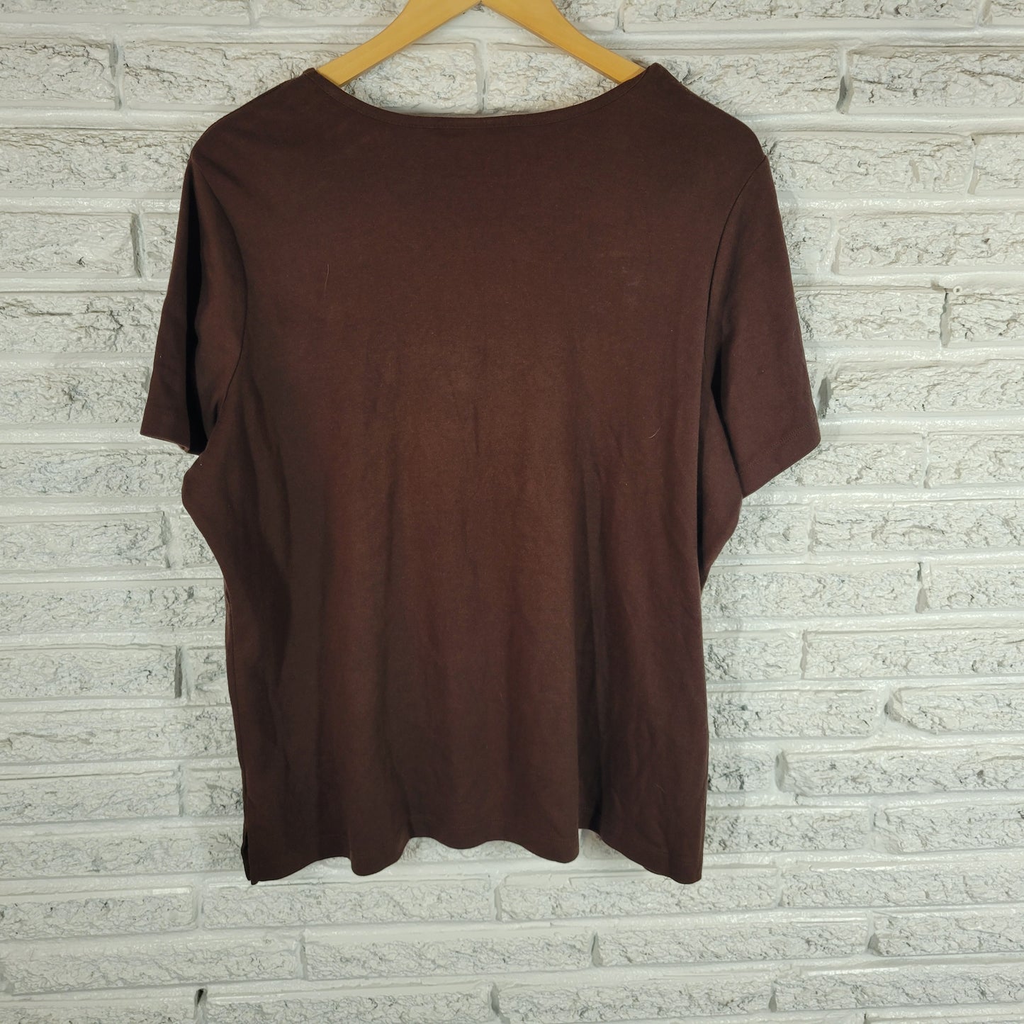 Quacker Factory T Shirt Womens 1X Brown Stiletto Shoe Rhinestone Cotton BRO10E