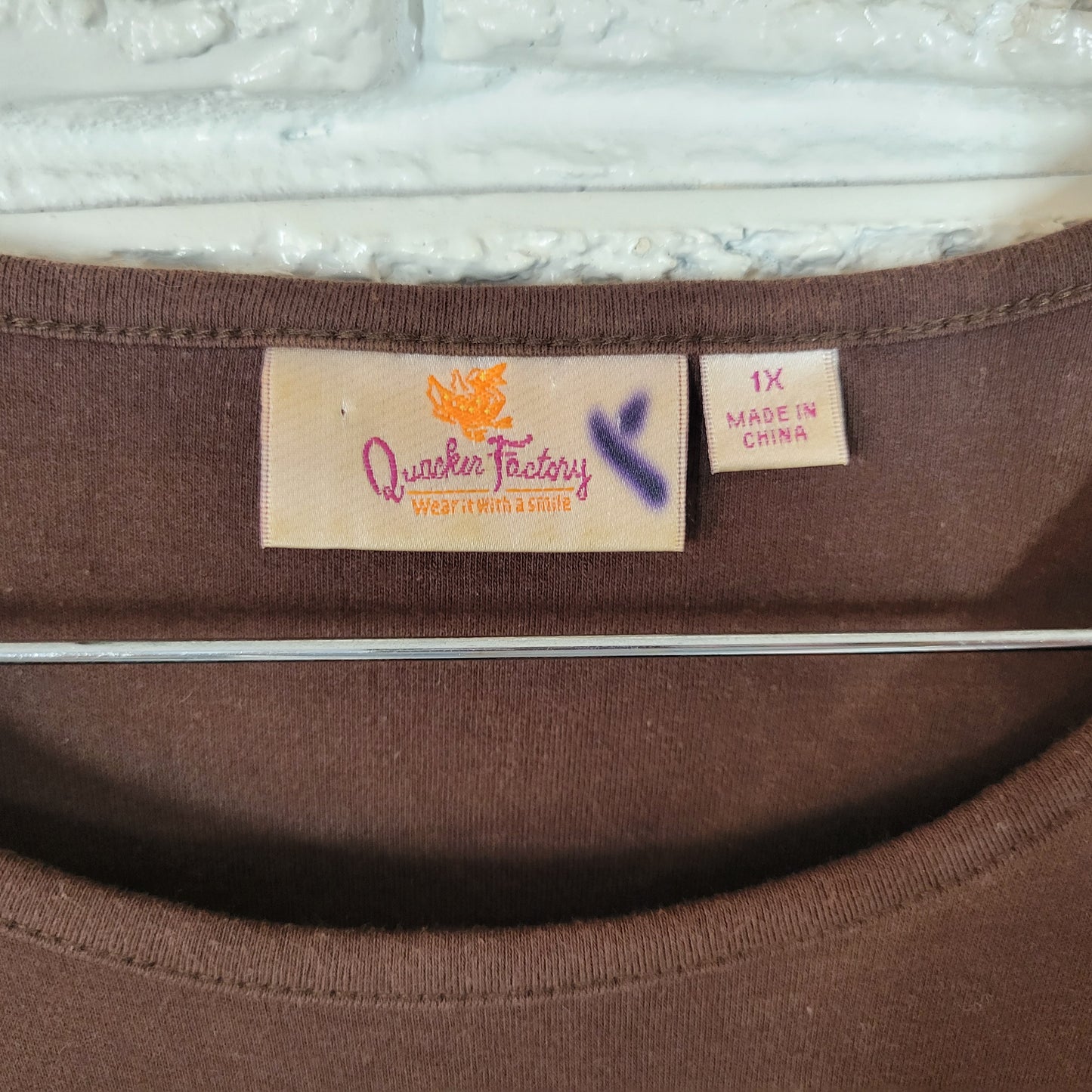 Quacker Factory T Shirt Womens 1X Brown Stiletto Shoe Rhinestone Cotton BRO10E