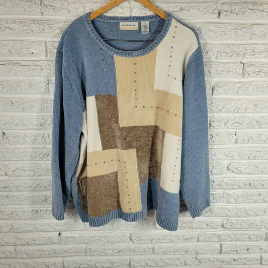 Alfred Dunner 3X Sweater Womens Multicolor Geometric Sequin Beaded Knit SWE10E