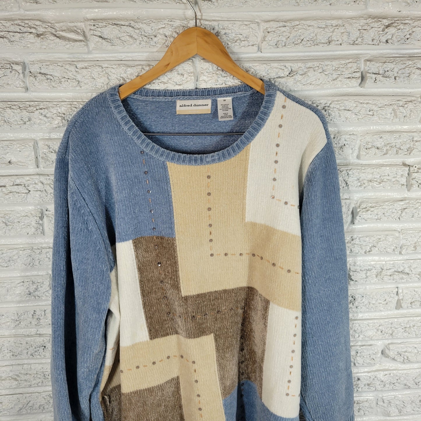 Alfred Dunner 3X Sweater Womens Multicolor Geometric Sequin Beaded Knit SWE10E