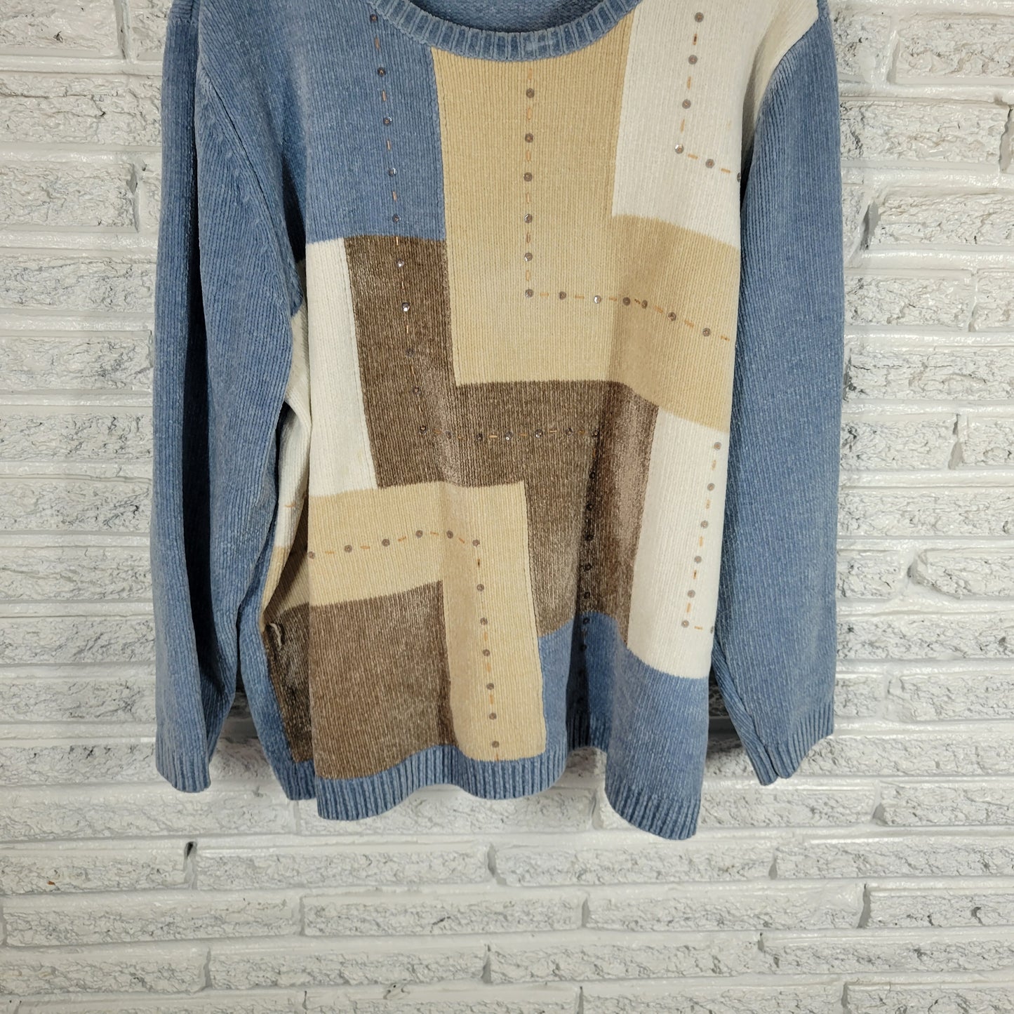 Alfred Dunner 3X Sweater Womens Multicolor Geometric Sequin Beaded Knit SWE10E