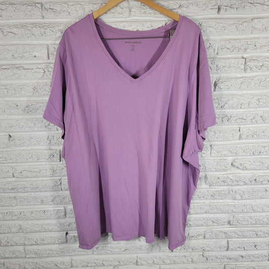 Woman Within T Shirt Womens 6X Lavender Cotton V Neck Short Sleeve PUR55E