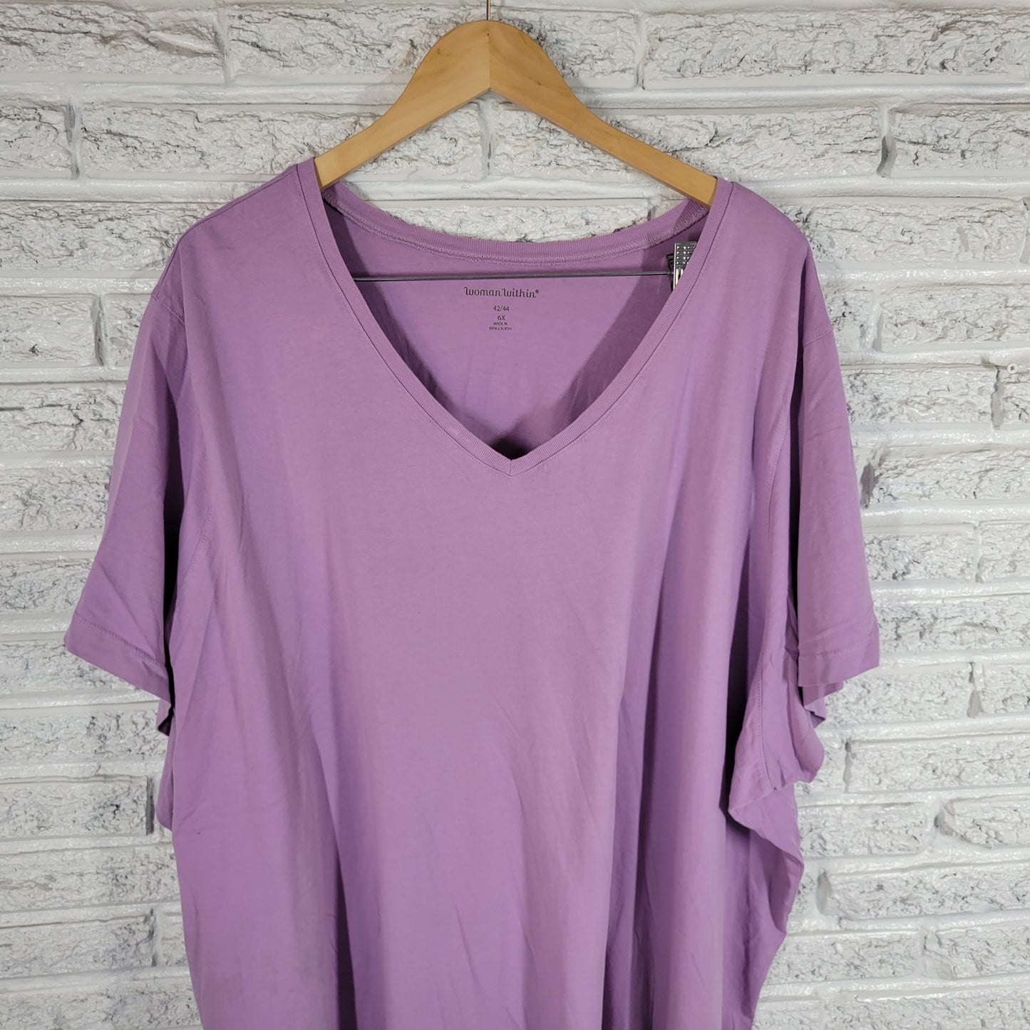 Woman Within T Shirt Womens 6X Lavender Cotton V Neck Short Sleeve PUR55E