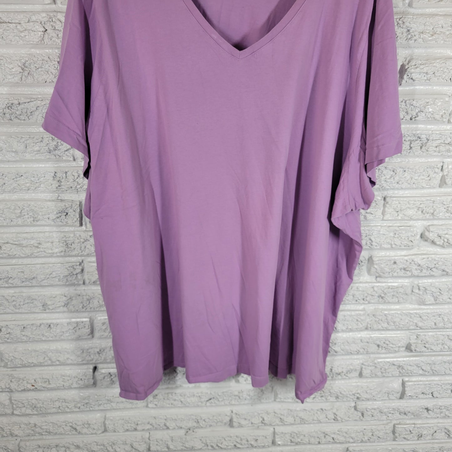 Woman Within T Shirt Womens 6X Lavender Cotton V Neck Short Sleeve PUR55E
