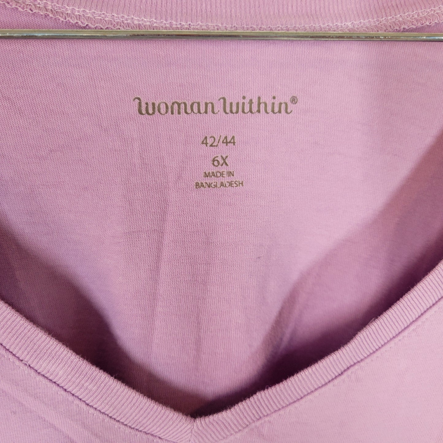 Woman Within T Shirt Womens 6X Lavender Cotton V Neck Short Sleeve PUR55E