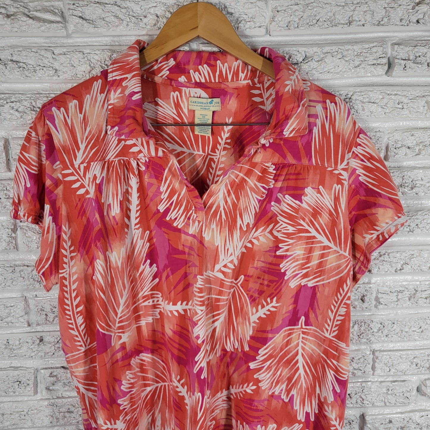 Caribbean Joe Top Womens 3X Pink Floral Cotton Blend Short Sleeve FLO252E