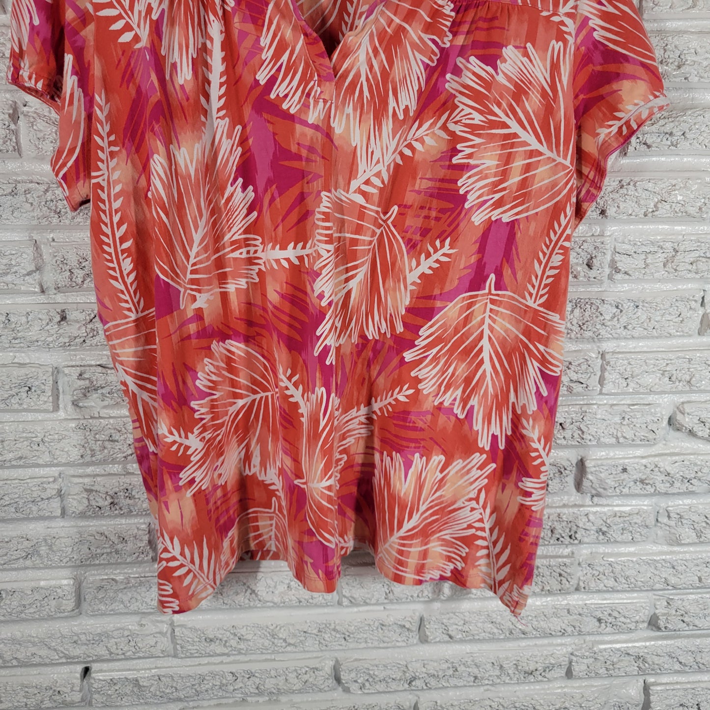 Caribbean Joe Top Womens 3X Pink Floral Cotton Blend Short Sleeve FLO252E