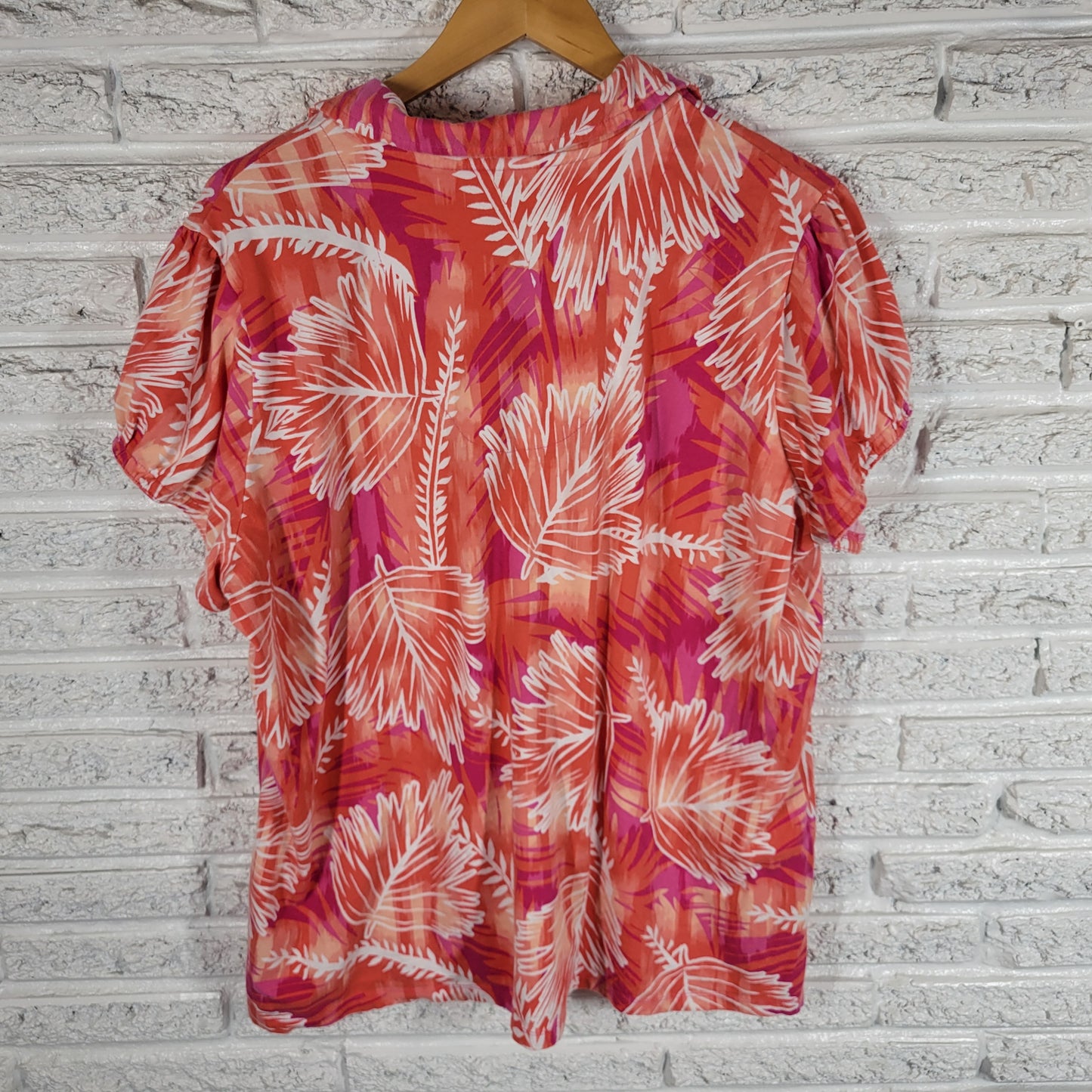 Caribbean Joe Top Womens 3X Pink Floral Cotton Blend Short Sleeve FLO252E