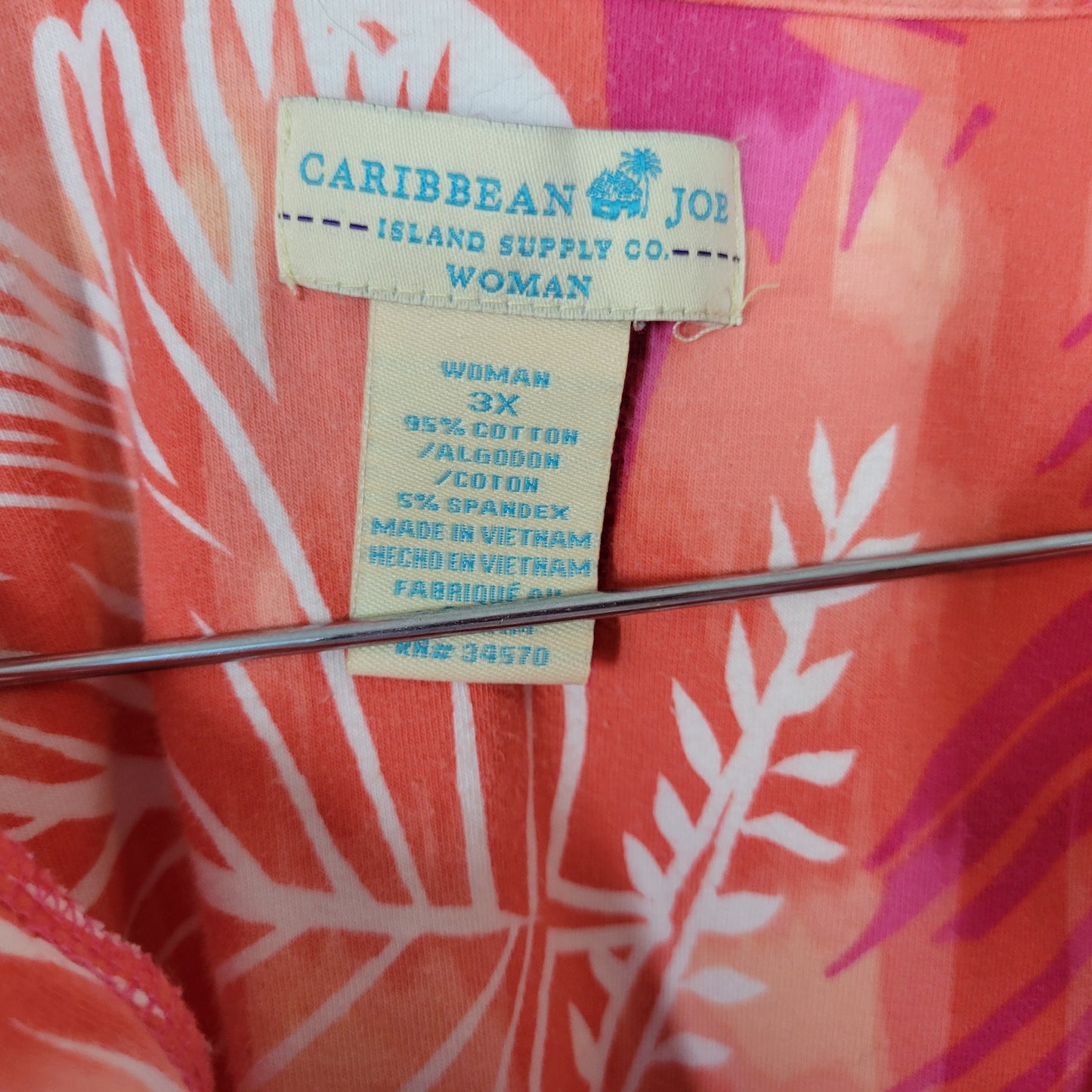 Caribbean Joe Top Womens 3X Pink Floral Cotton Blend Short Sleeve FLO252E