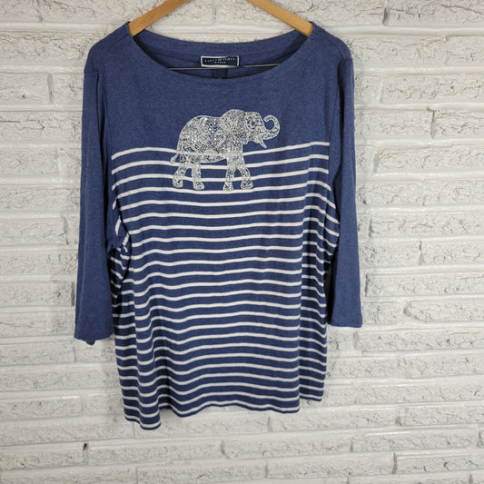 Karen Scott Top Womens 3X Blue Stripe Elephant Glitter Knit Rhinestone STR15XE