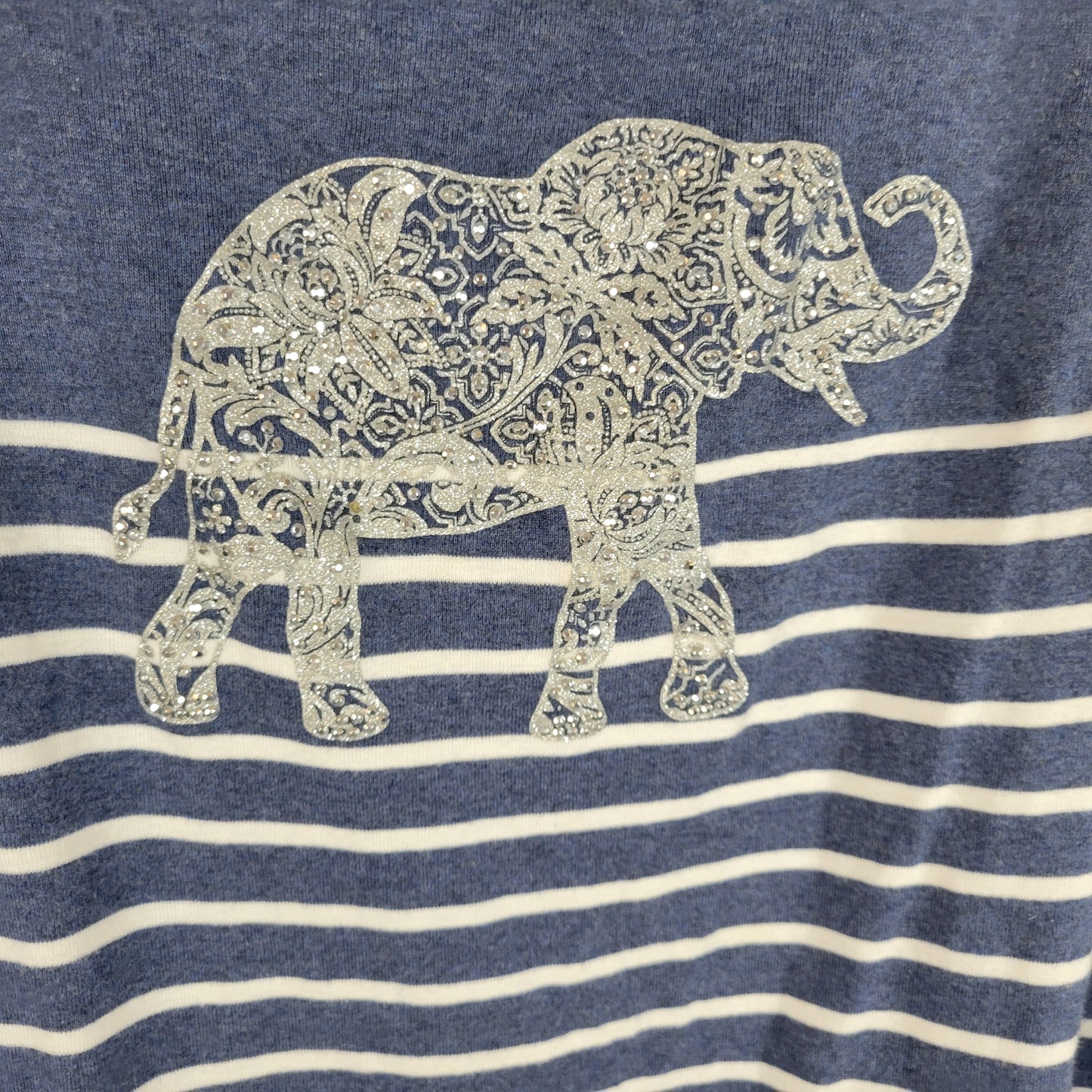 Karen Scott Top Womens 3X Blue Stripe Elephant Glitter Knit Rhinestone STR15XE