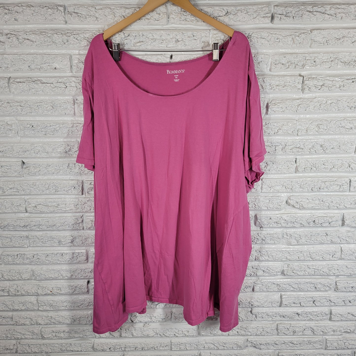 Roamans T Shirt Womens 6X Pink Cotton Short Sleeve Solid Crew Neck Casual PIN3E