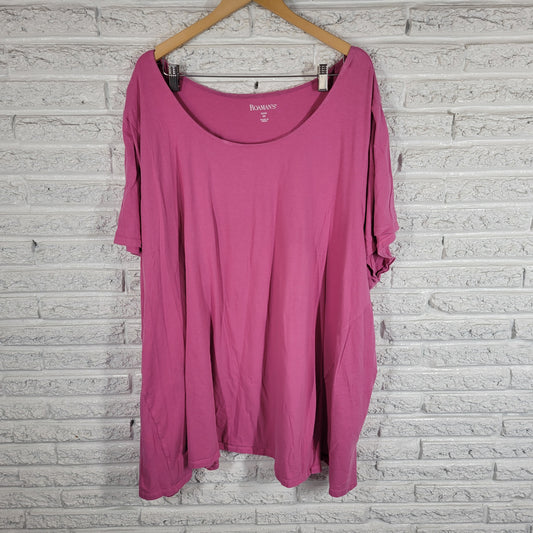 Roamans T Shirt Womens 6X Pink Cotton Short Sleeve Solid Crew Neck Casual PIN3E