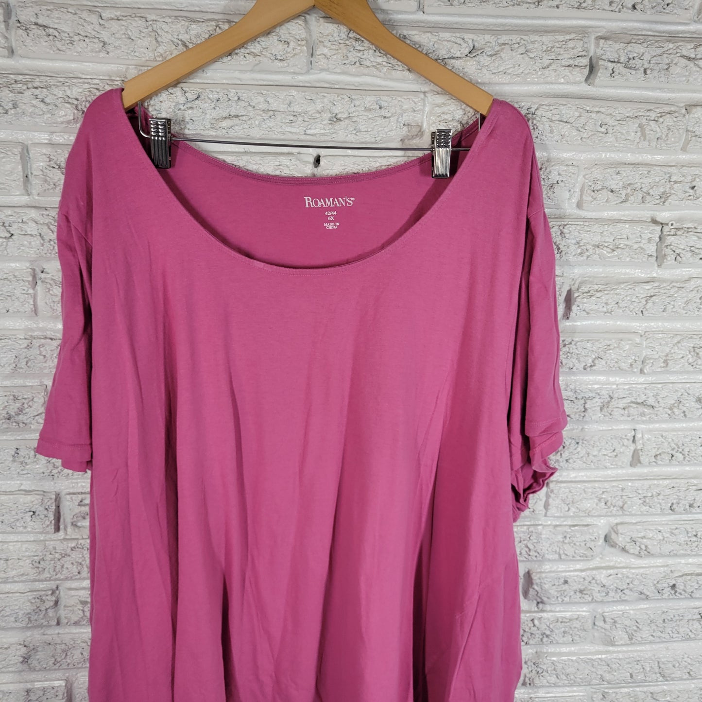 Roamans T Shirt Womens 6X Pink Cotton Short Sleeve Solid Crew Neck Casual PIN3E