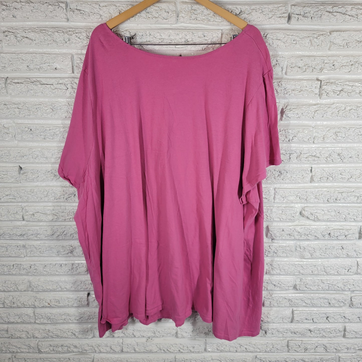 Roamans T Shirt Womens 6X Pink Cotton Short Sleeve Solid Crew Neck Casual PIN3E
