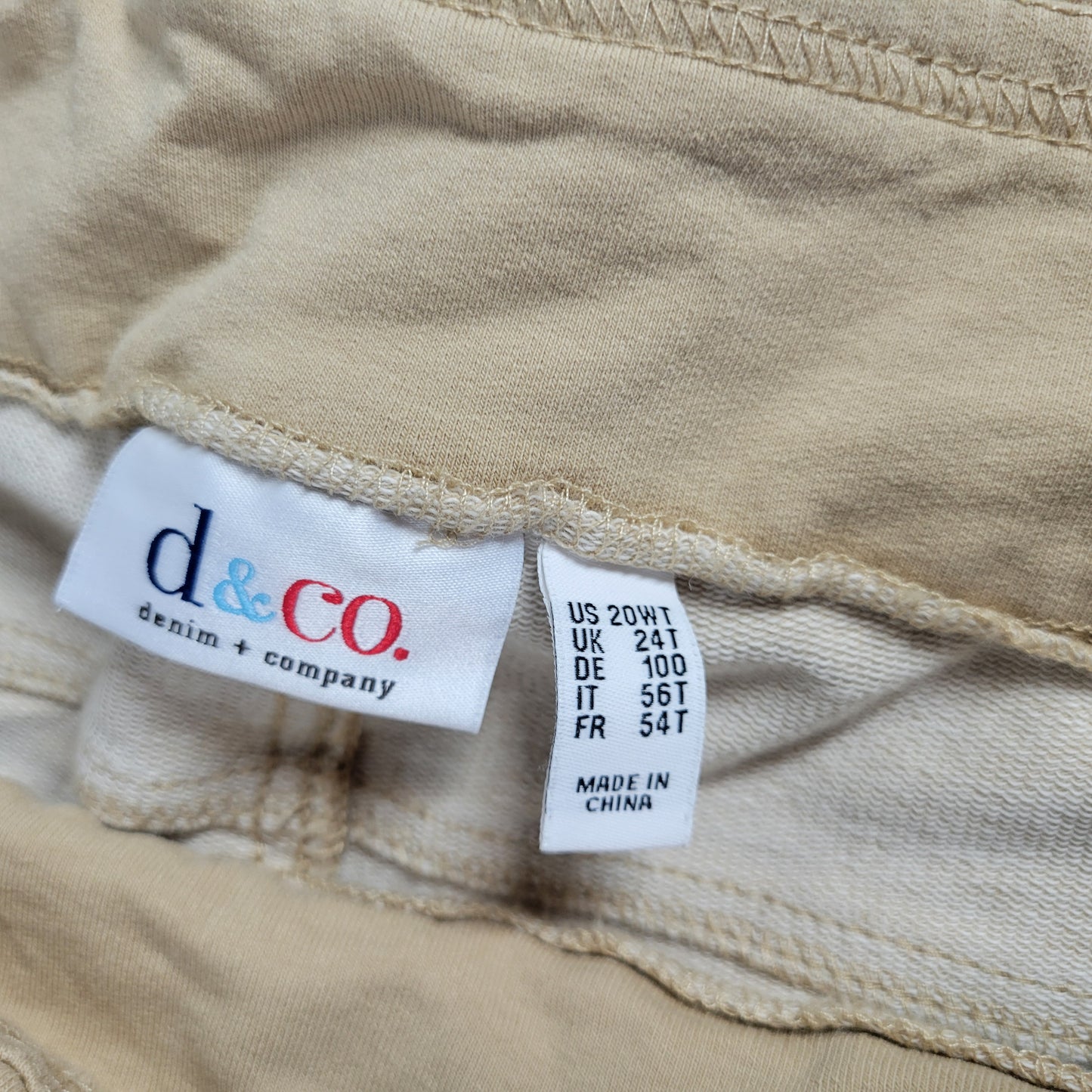 Denim & Co Womens Pants 20WT Plus Tall Beige Cotton Jogger Straight Leg A23E
