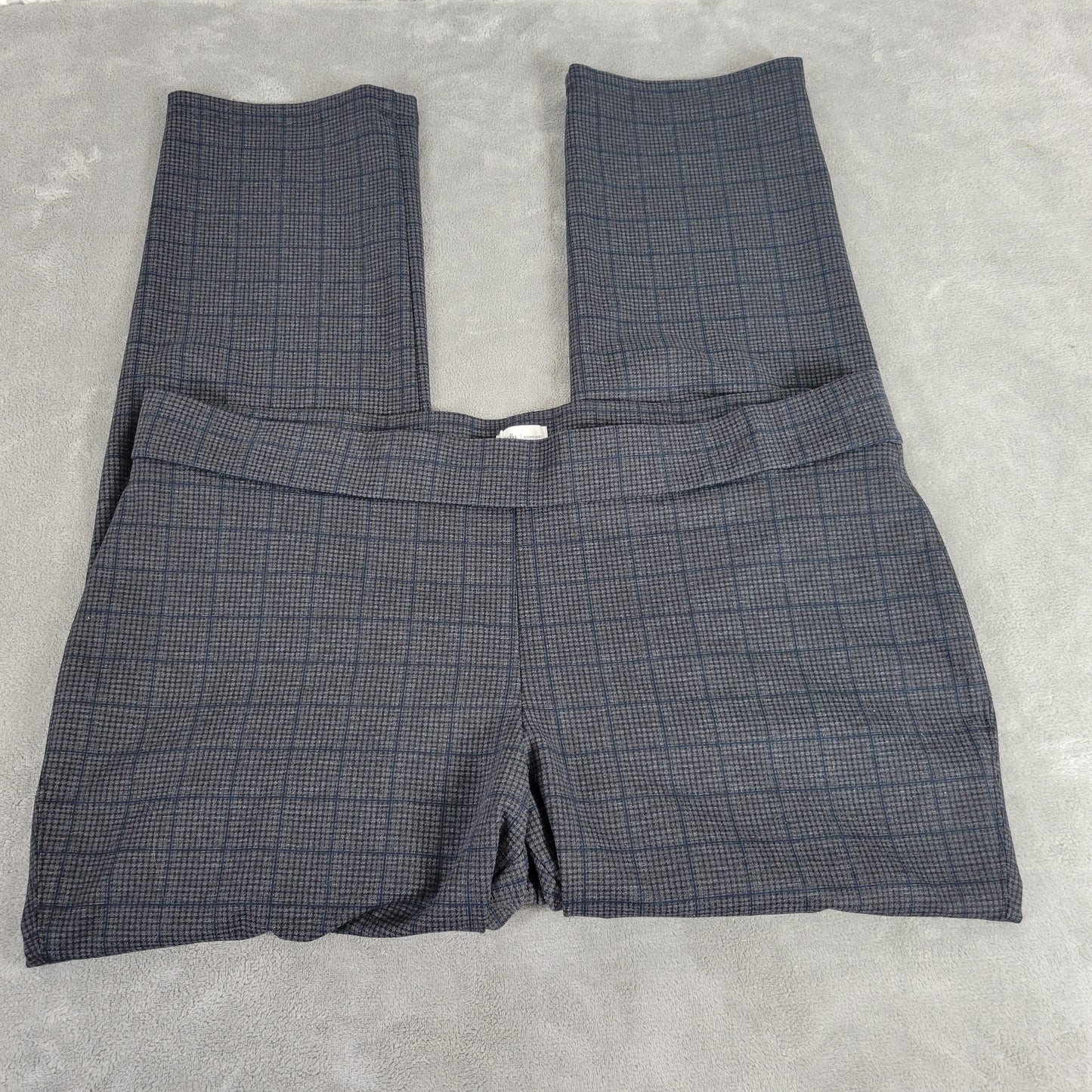 Rafaella 3X Women Plus Plaid Pull On Pants Blue Gray Straight Leg PLA58E