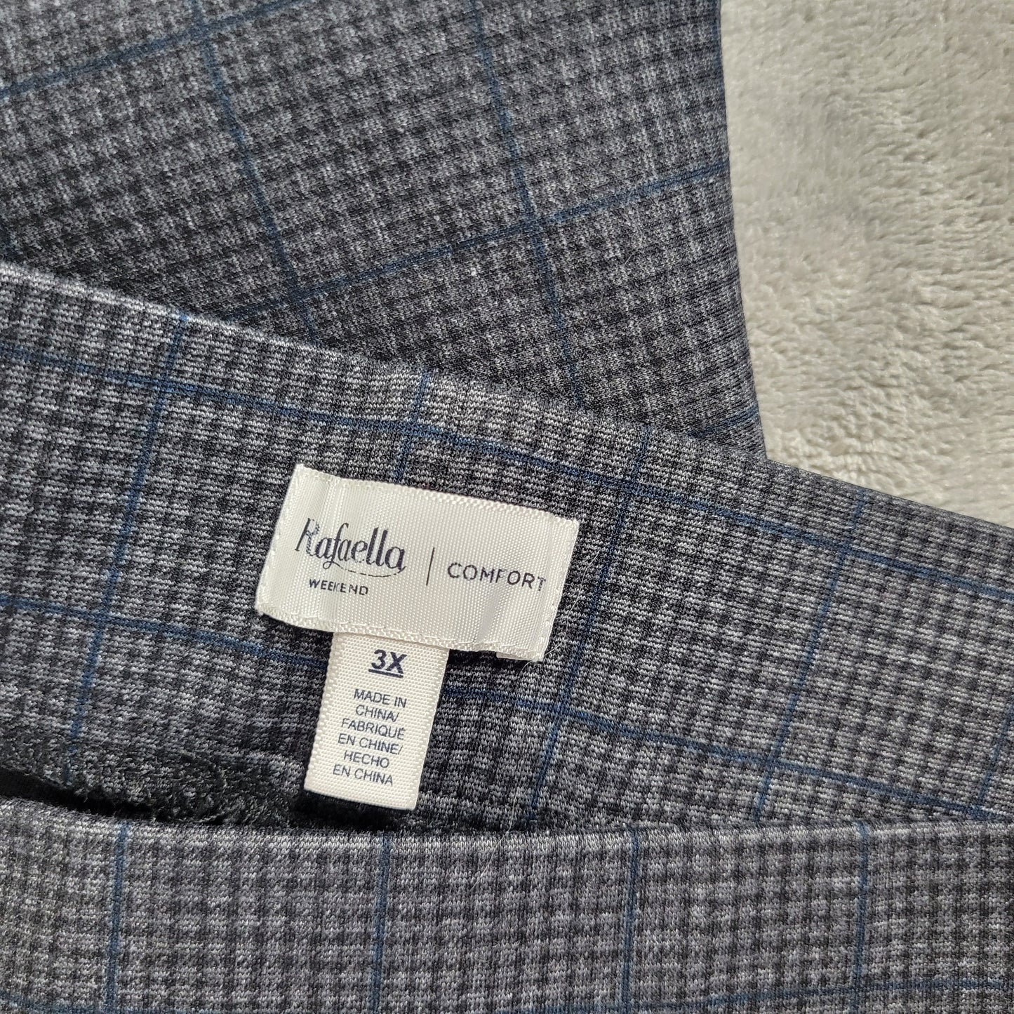 Rafaella 3X Women Plus Plaid Pull On Pants Blue Gray Straight Leg PLA58E