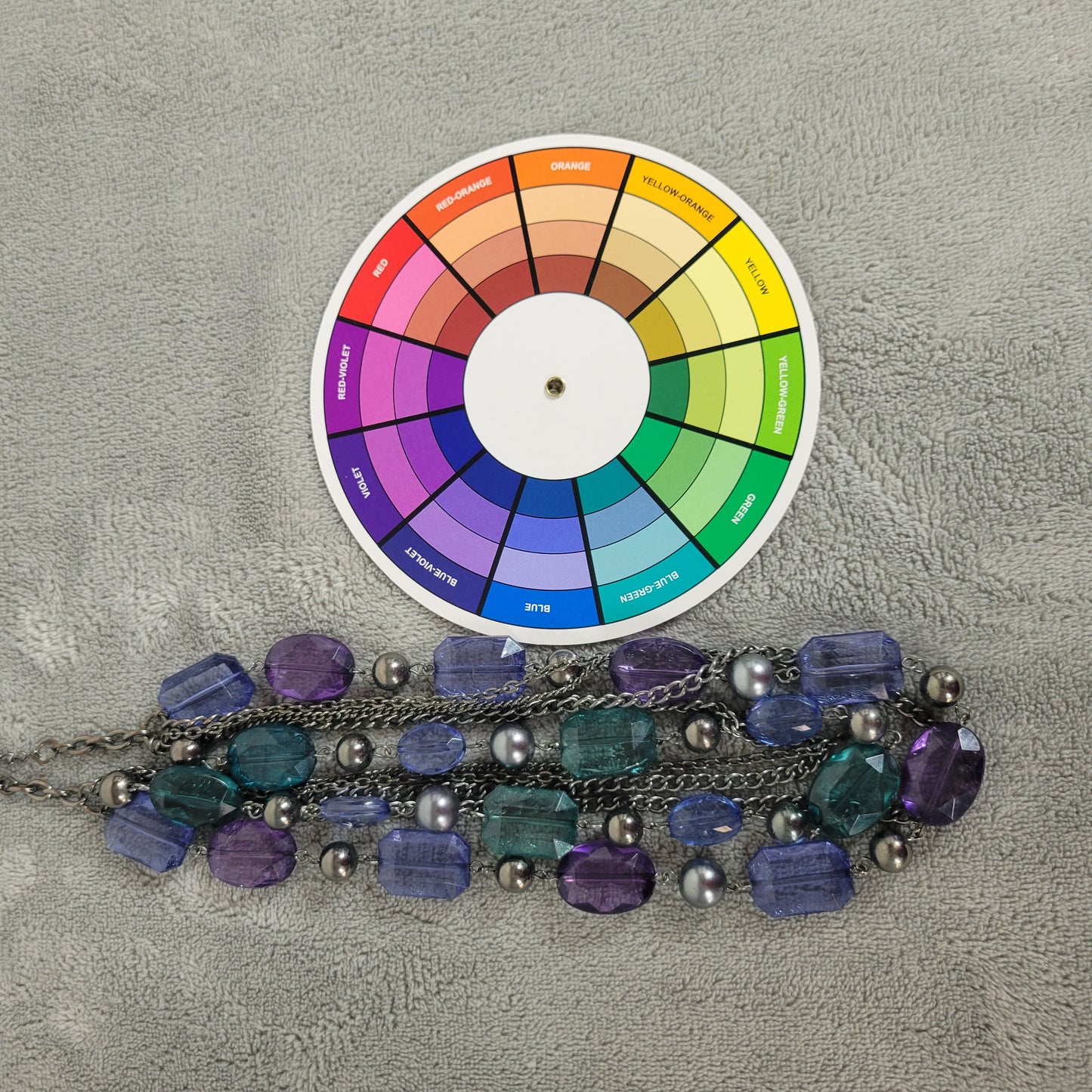 Multi Strand Beaded Statement Necklace Purple Teal Blue Silver Tone Layered N17E