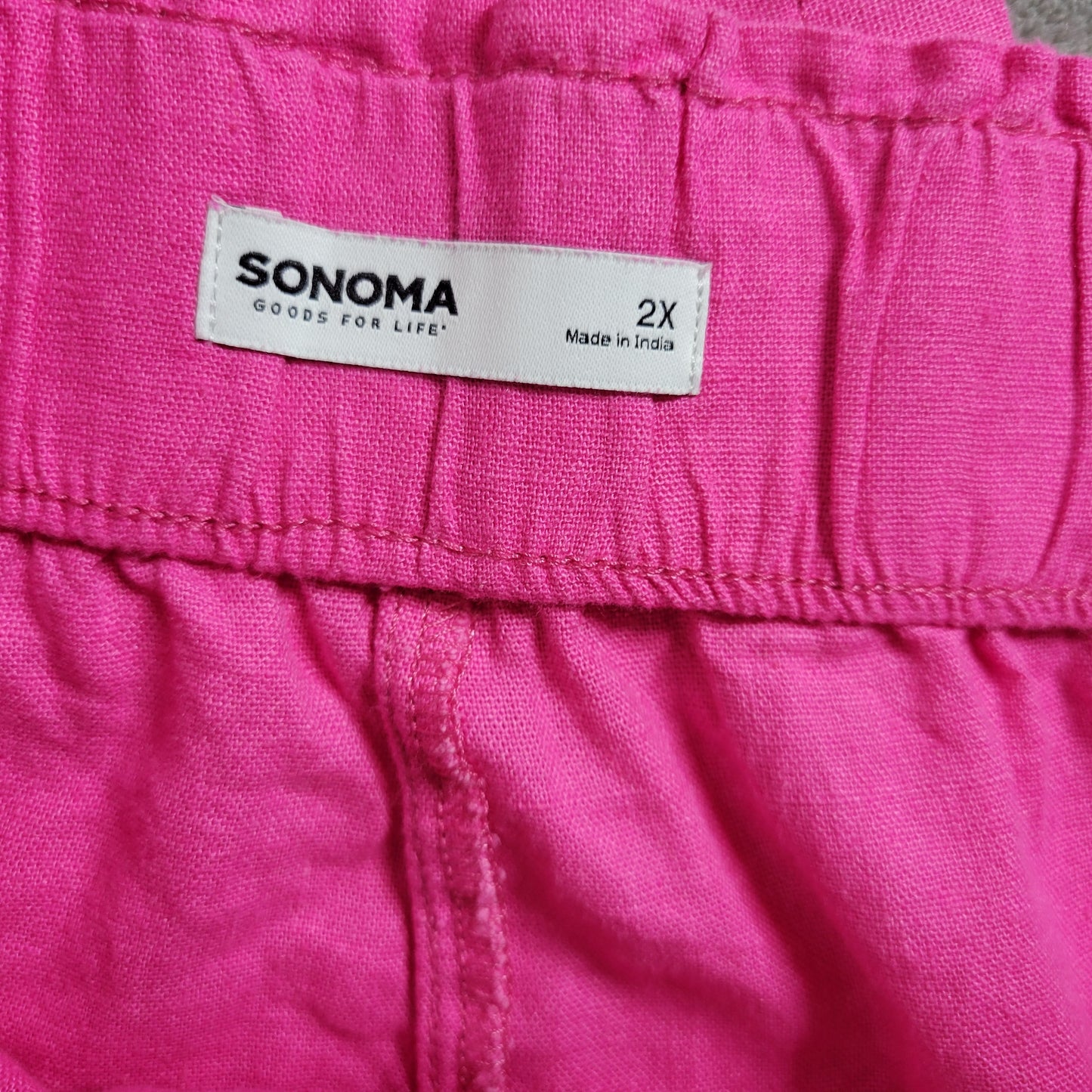 Sonoma 2X Plus Size Paperbag Shorts Pink Linen Rayon Elastic Pull On PIN13E