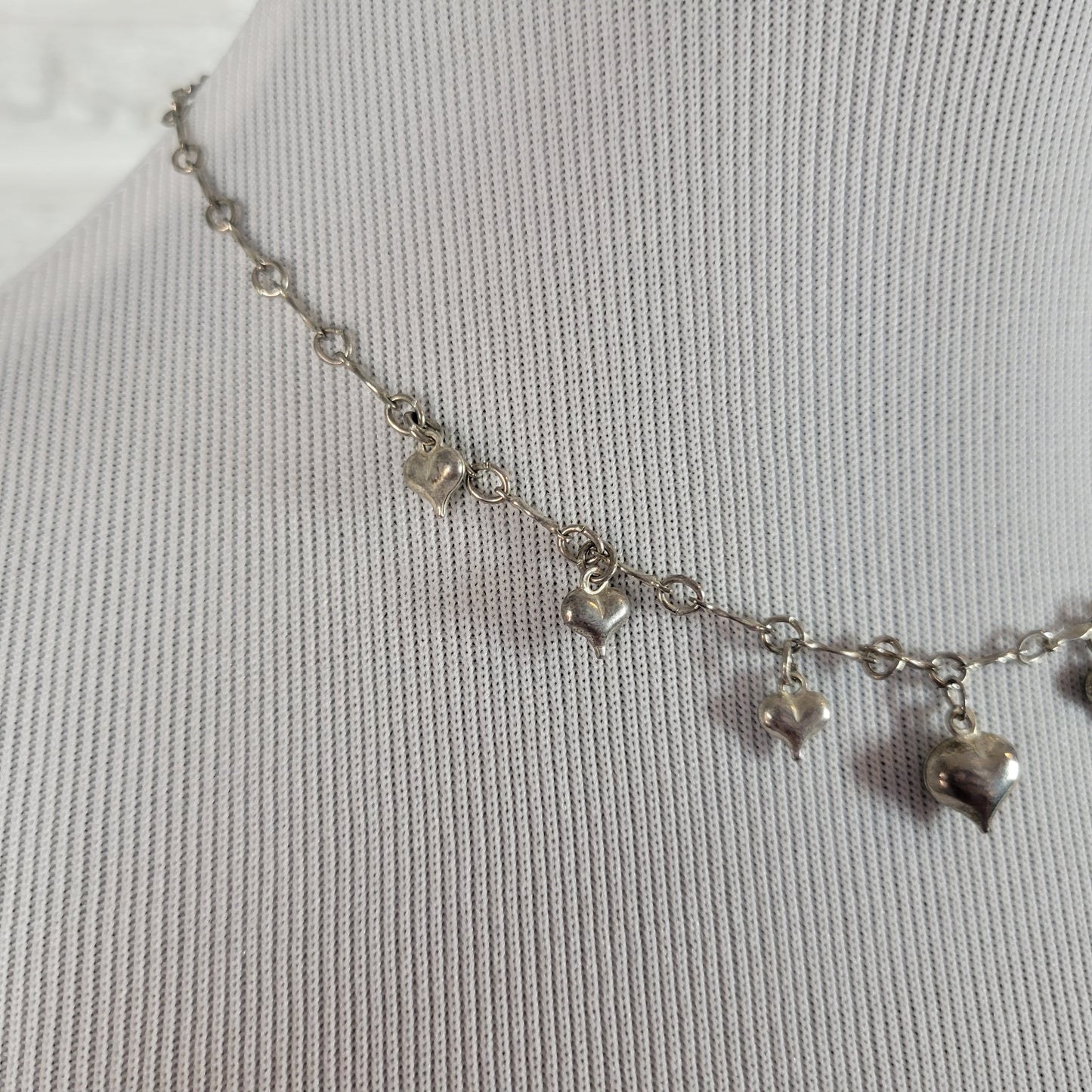 Silver Tone Multi Heart Charm Dangle Chain Necklace Adjustable 18"-19" N12E