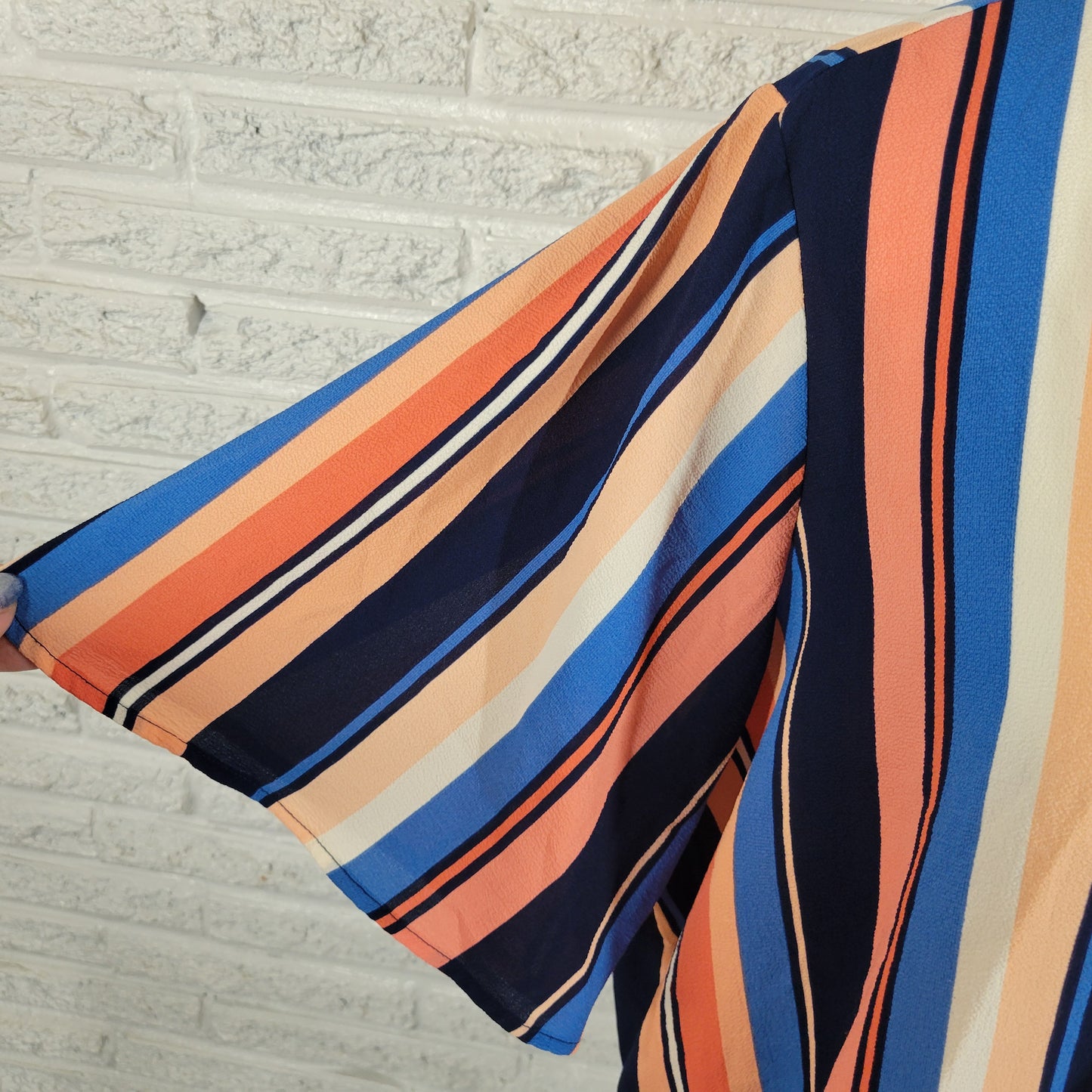 Michael Kors 2X Plus Size Peplum Top Blue Pink Striped V Neck Blouse STR116E
