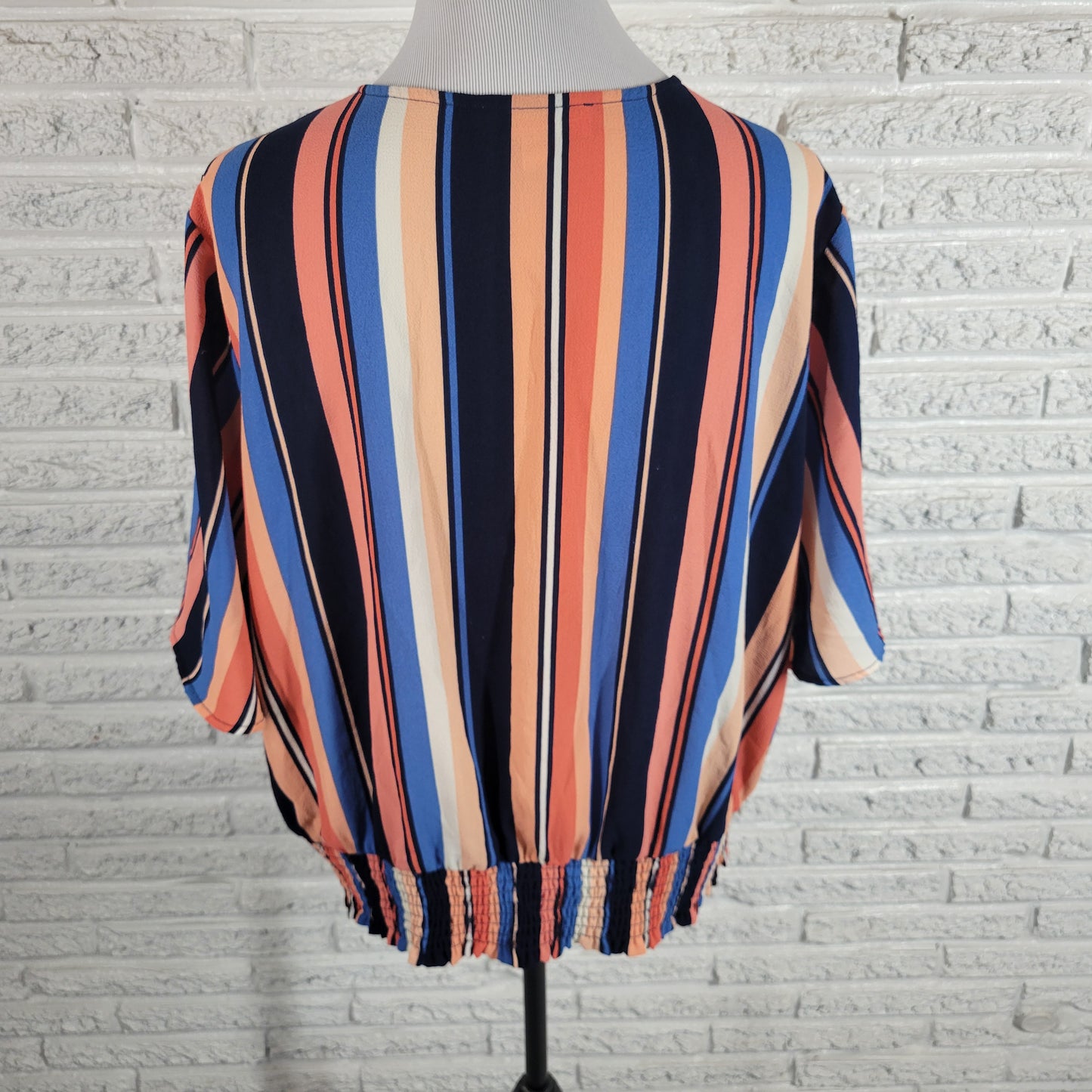 Michael Kors 2X Plus Size Peplum Top Blue Pink Striped V Neck Blouse STR116E