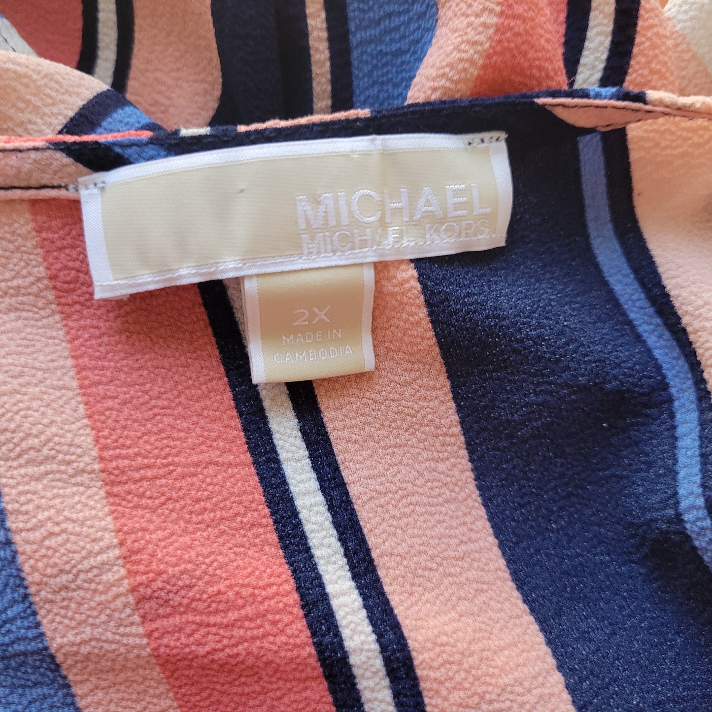 Michael Kors 2X Plus Size Peplum Top Blue Pink Striped V Neck Blouse STR116E