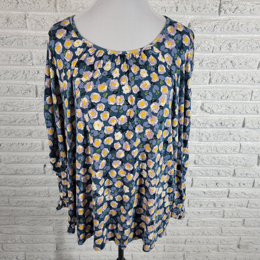Zac & Rachel Floral Plus Top 2X Ruched Sleeve Pullover Women Casual FLO48E