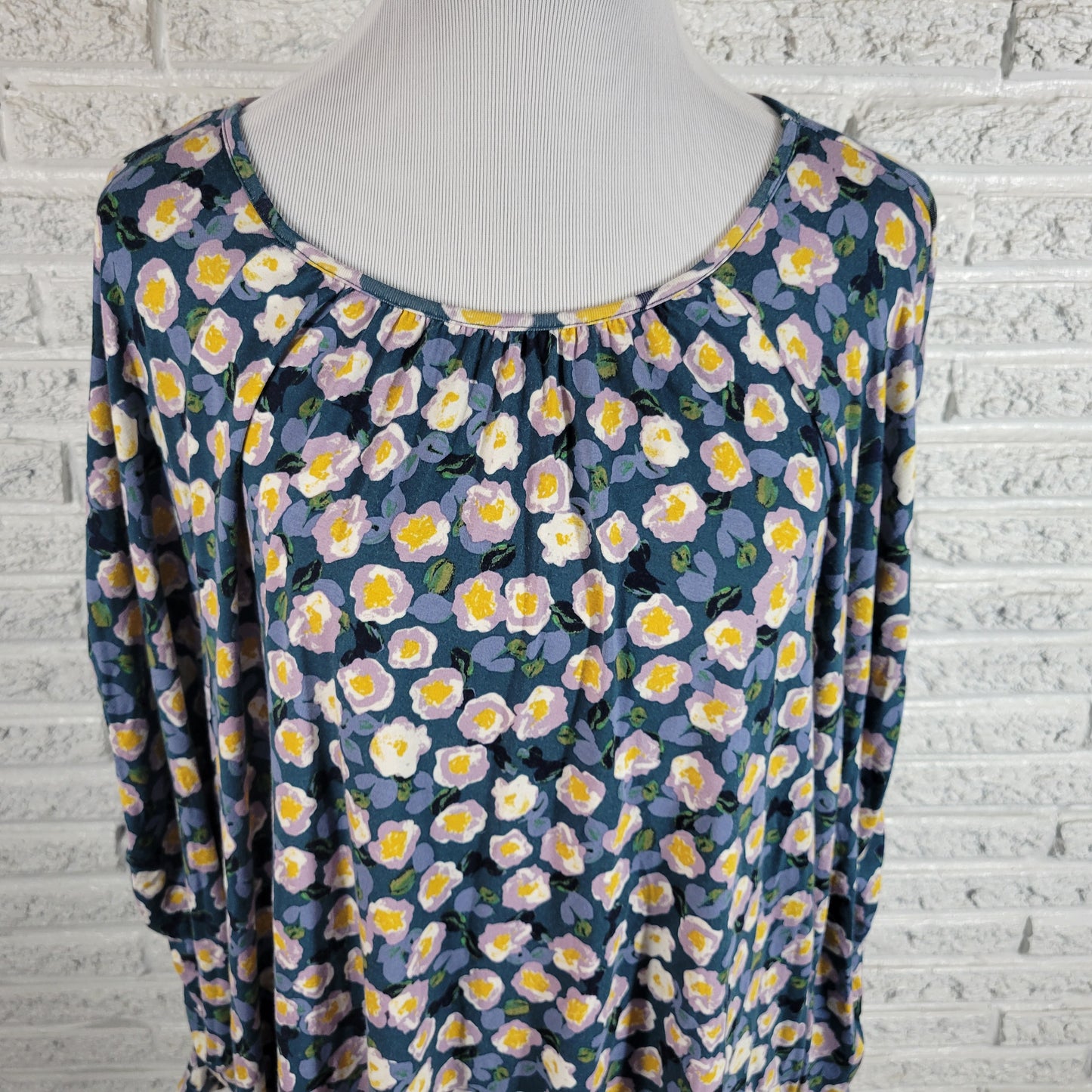 Zac & Rachel Floral Plus Top 2X Ruched Sleeve Pullover Women Casual FLO48E