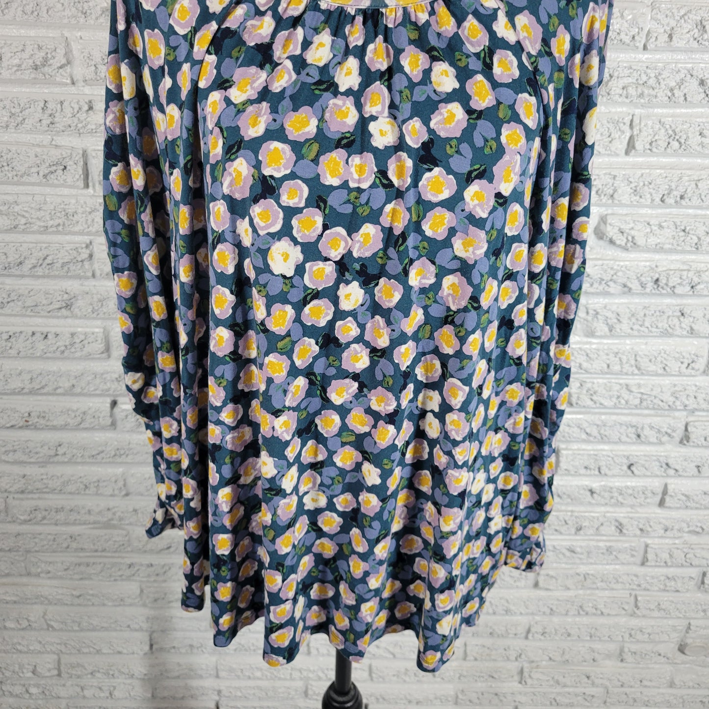 Zac & Rachel Floral Plus Top 2X Ruched Sleeve Pullover Women Casual FLO48E
