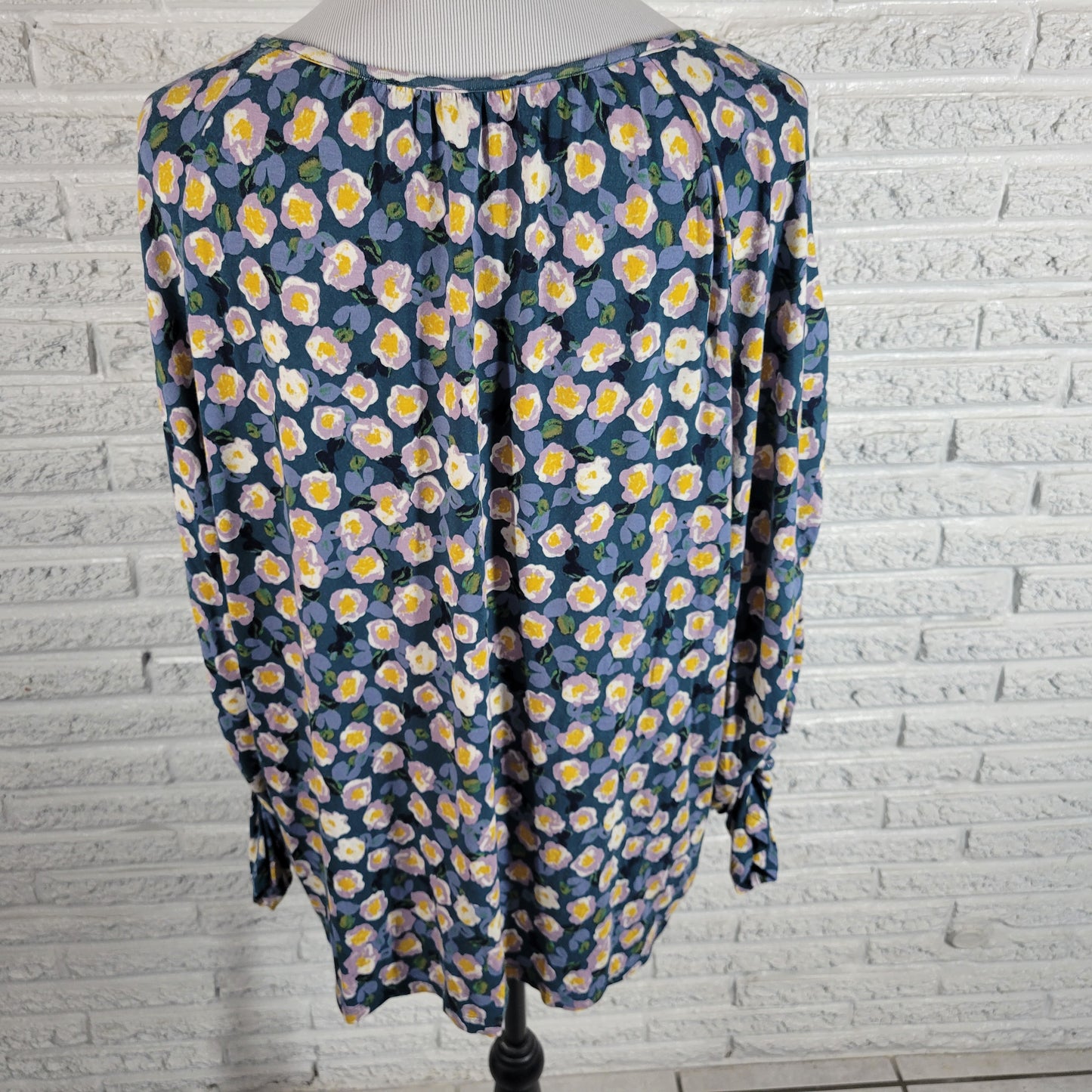 Zac & Rachel Floral Plus Top 2X Ruched Sleeve Pullover Women Casual FLO48E