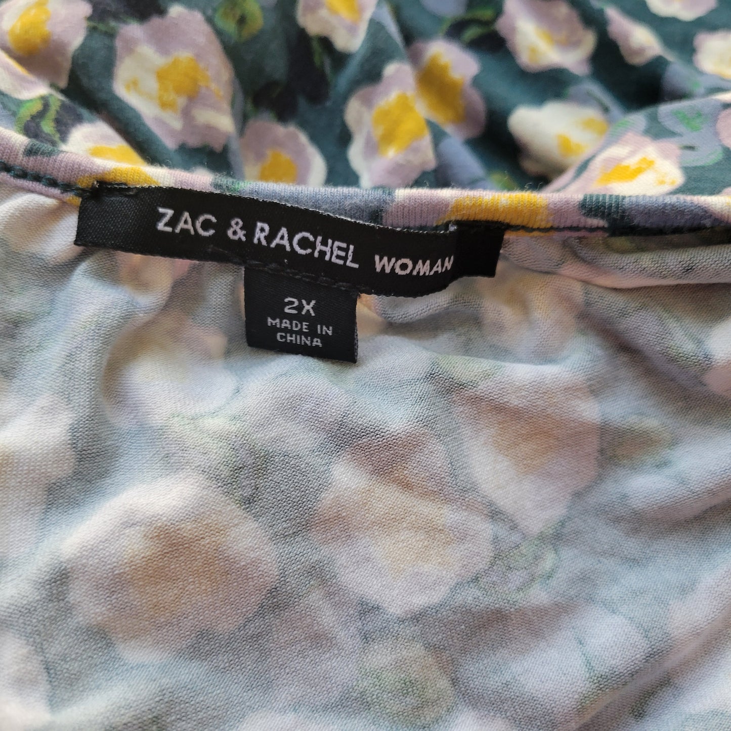 Zac & Rachel Floral Plus Top 2X Ruched Sleeve Pullover Women Casual FLO48E