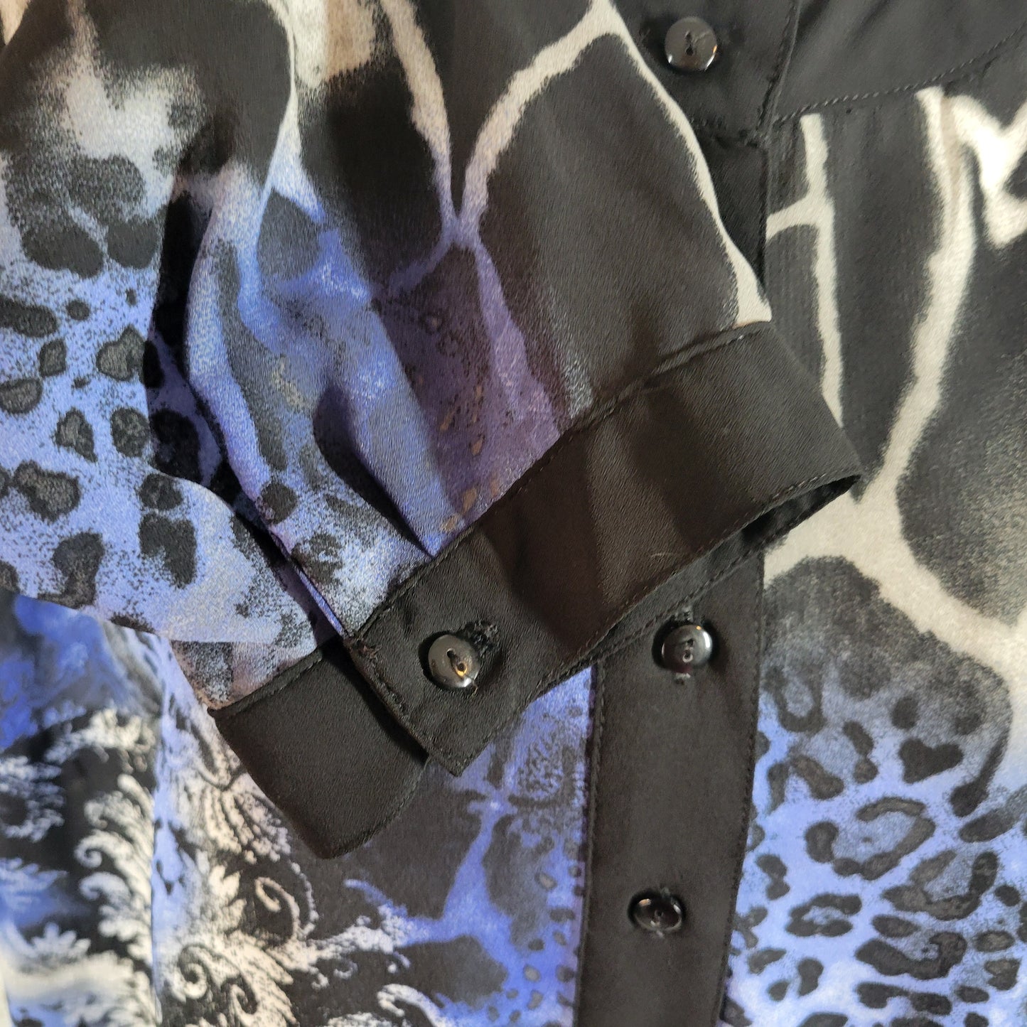 CJ Banks Tunic Blouse 1X Plus Size Blue Black Animal Print Sheer ANI52E