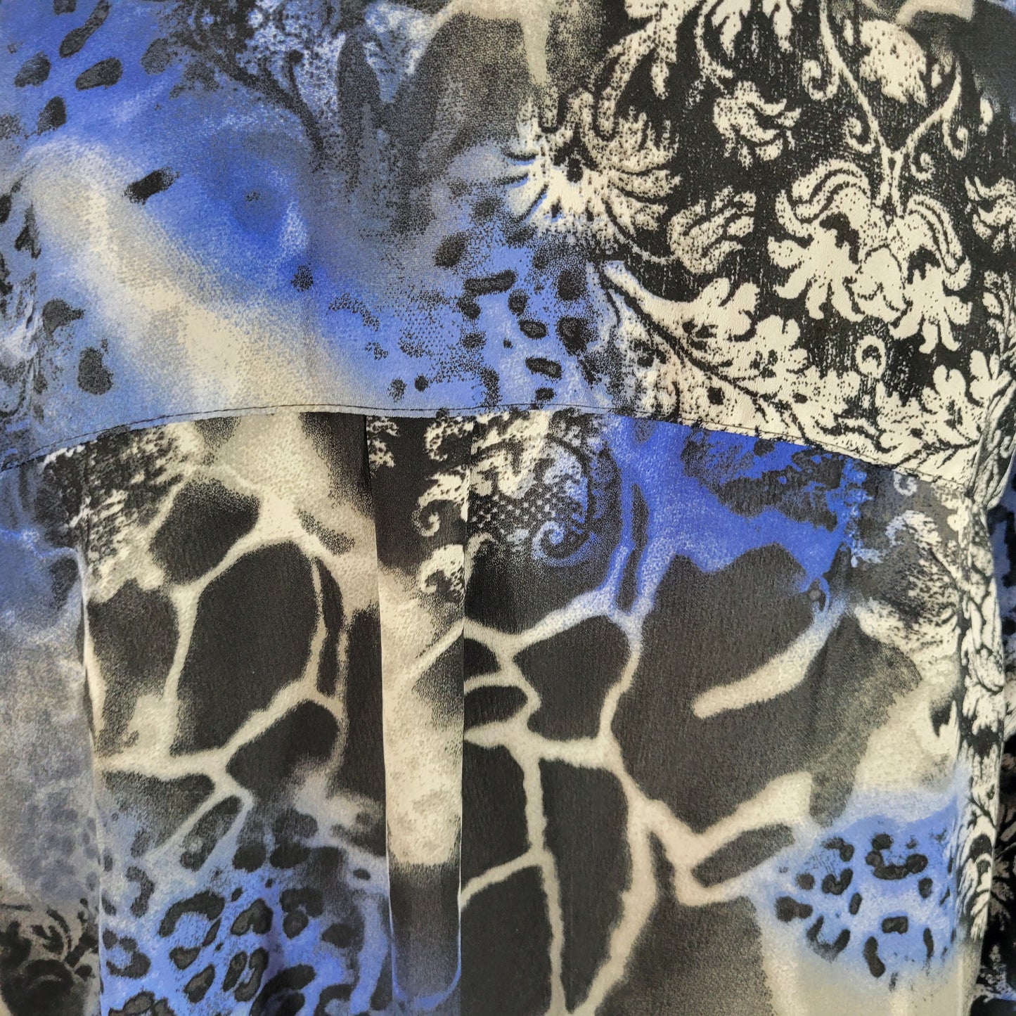 CJ Banks Tunic Blouse 1X Plus Size Blue Black Animal Print Sheer ANI52E