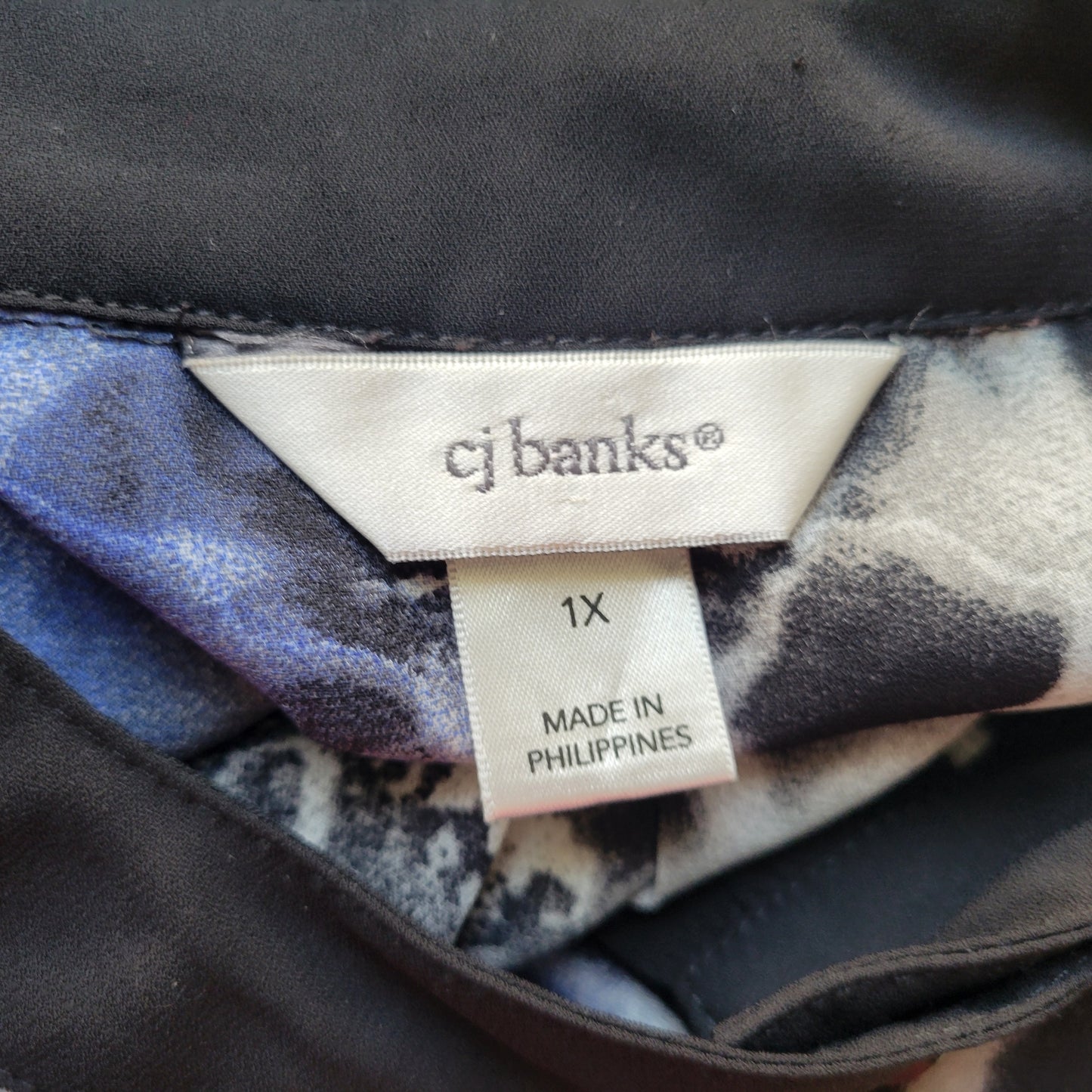 CJ Banks Tunic Blouse 1X Plus Size Blue Black Animal Print Sheer ANI52E