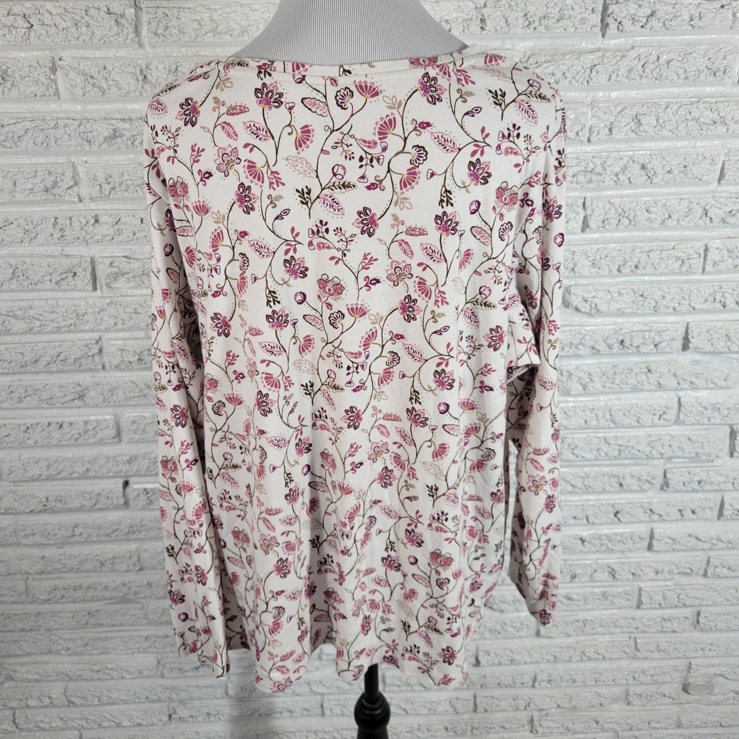 Croft & Barrow 2X Plus Size Cotton T Shirt Long Sleeve V Neck Floral FLO46E