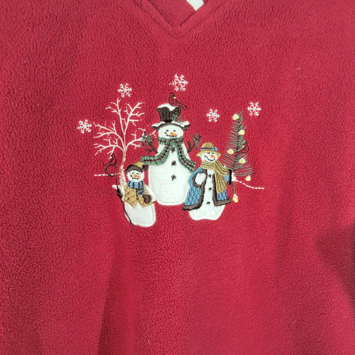 Croft & Barrow Christmas Snowman Fleece Sweatshirt XL Red V-Neck SWE97E