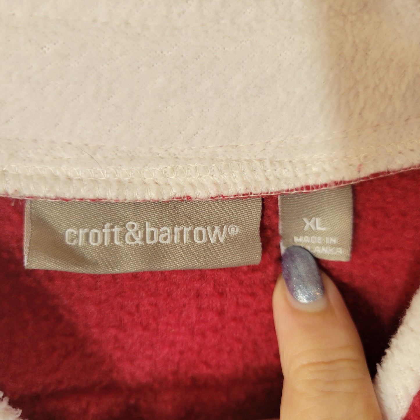 Croft & Barrow Christmas Snowman Fleece Sweatshirt XL Red V-Neck SWE97E