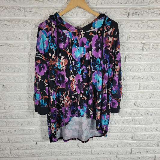 Westbound Floral Hoodie 3X Plus Size Asymmetric Pullover Multicolor FLO252E