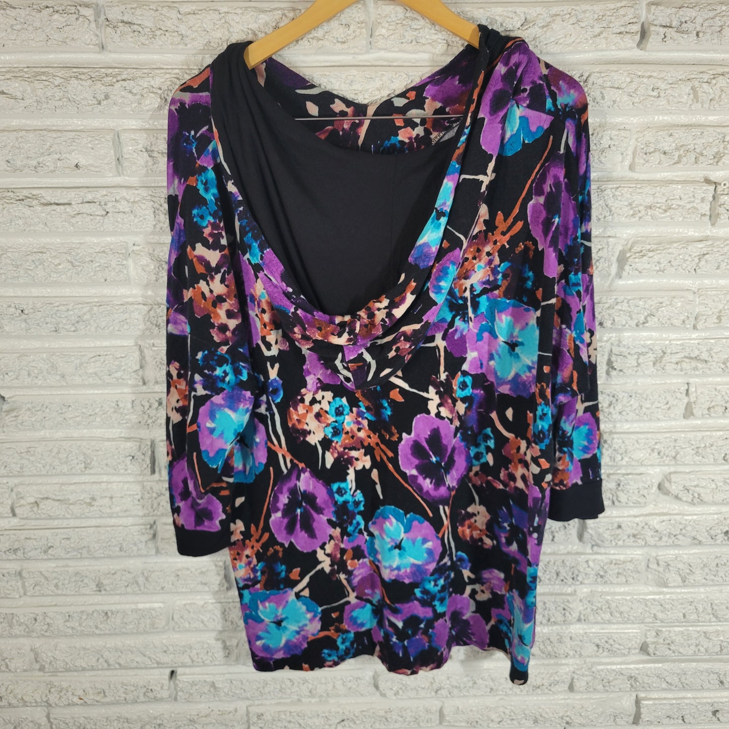 Westbound Floral Hoodie 3X Plus Size Asymmetric Pullover Multicolor FLO252E