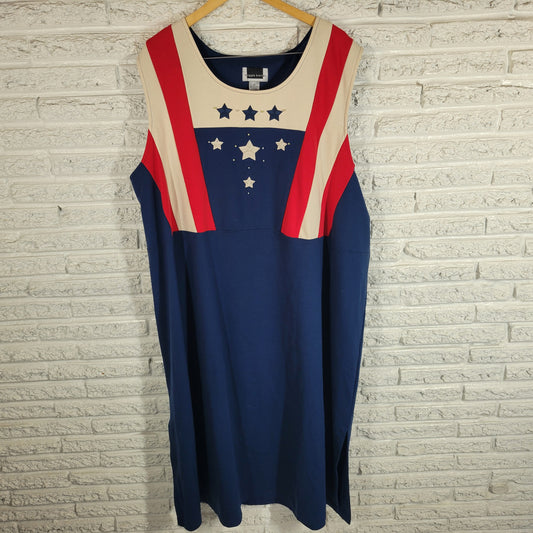 Maggie Barnes 4X Plus Size Patriotic Dress Red White Blue Embroidered SWE31E