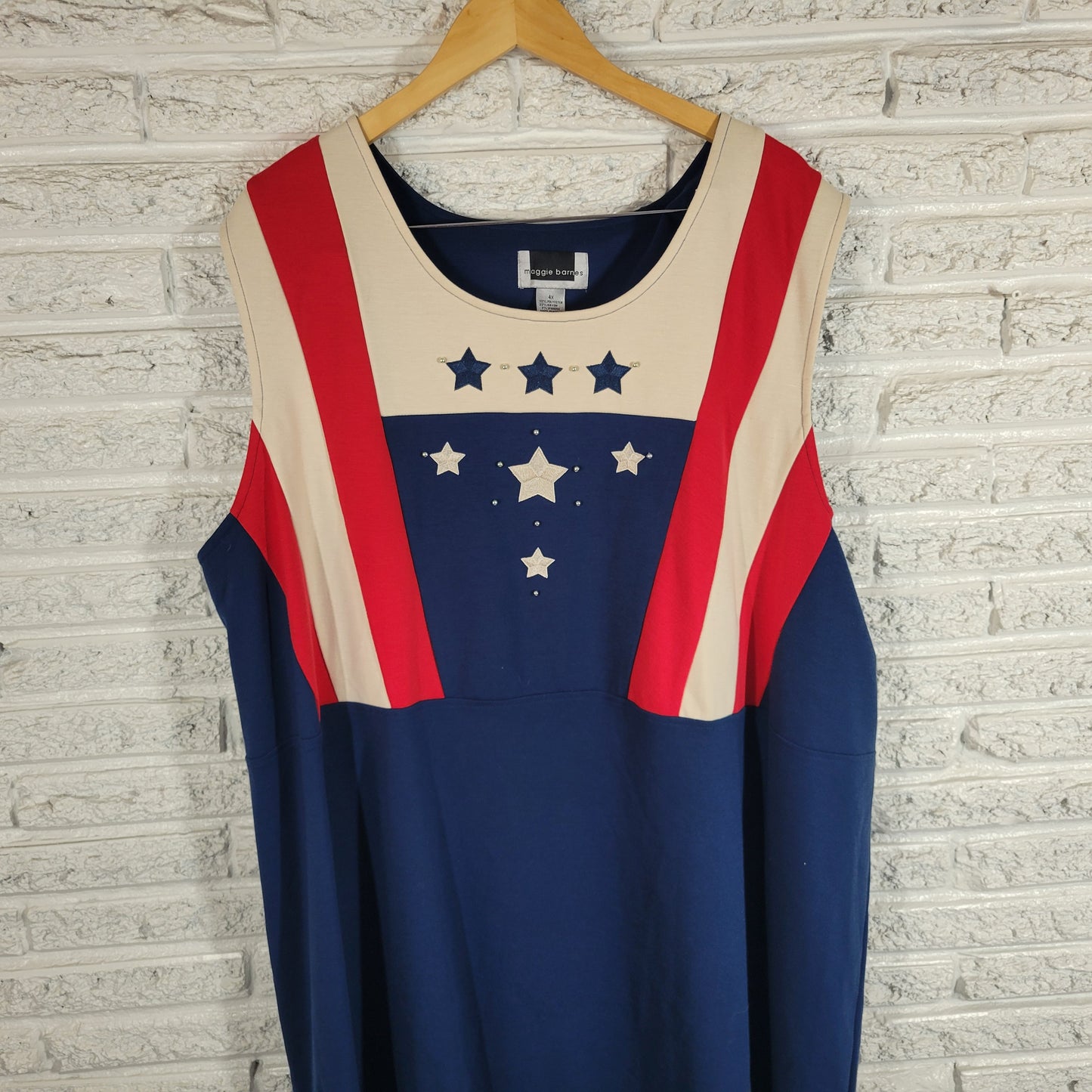 Maggie Barnes 4X Plus Size Patriotic Dress Red White Blue Embroidered SWE31E